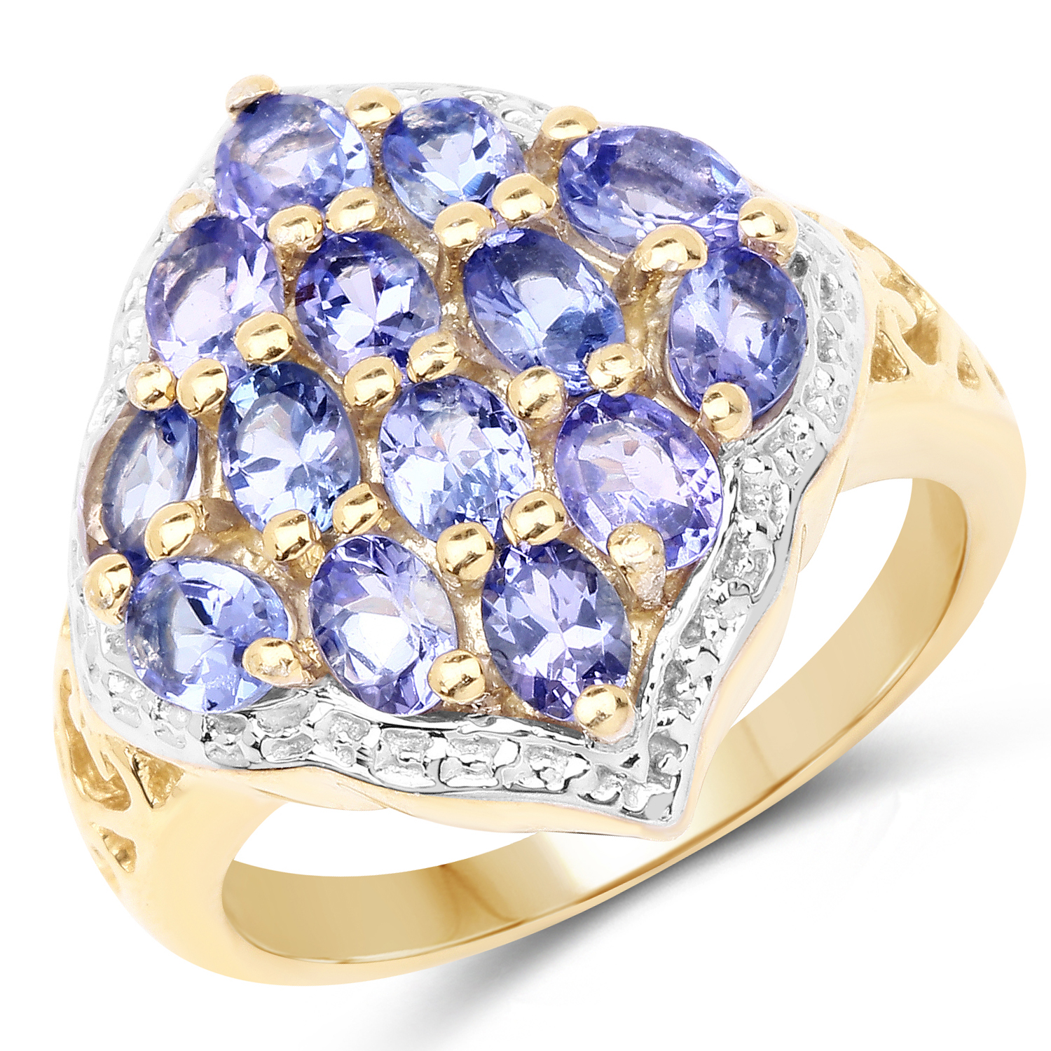 14K Yellow Gold Plated 2.38 Carat Genuine Tanzanite .925 Sterling Silver Ring