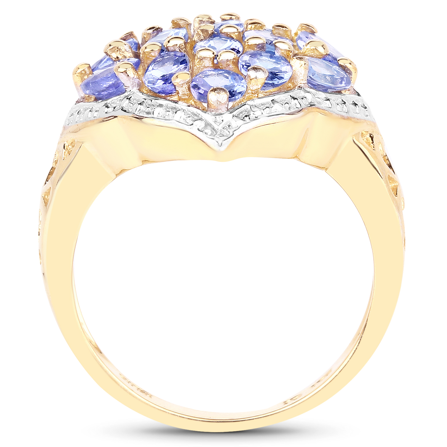 14K Yellow Gold Plated 2.38 Carat Genuine Tanzanite .925 Sterling Silver Ring