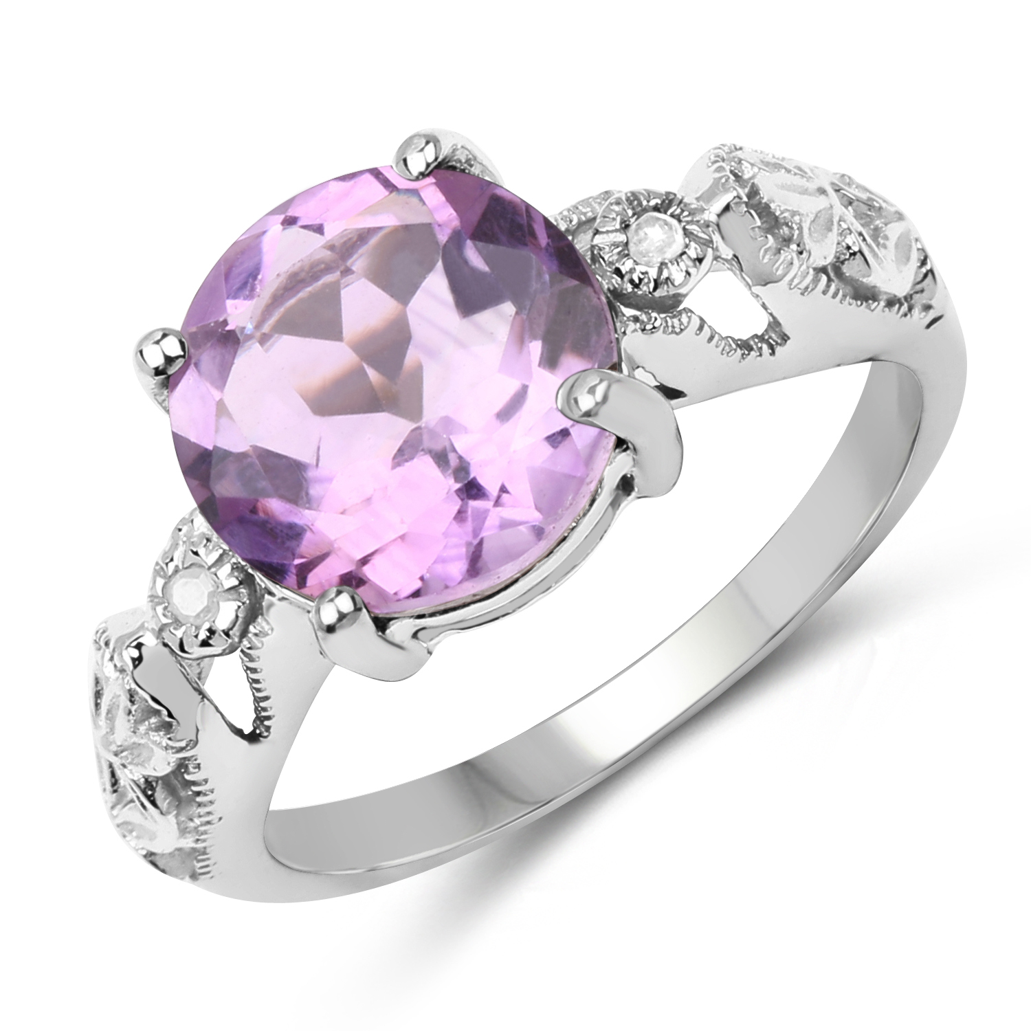 3.32 Carat Genuine Amethyst & White Diamond .925 Sterling Silver Ring