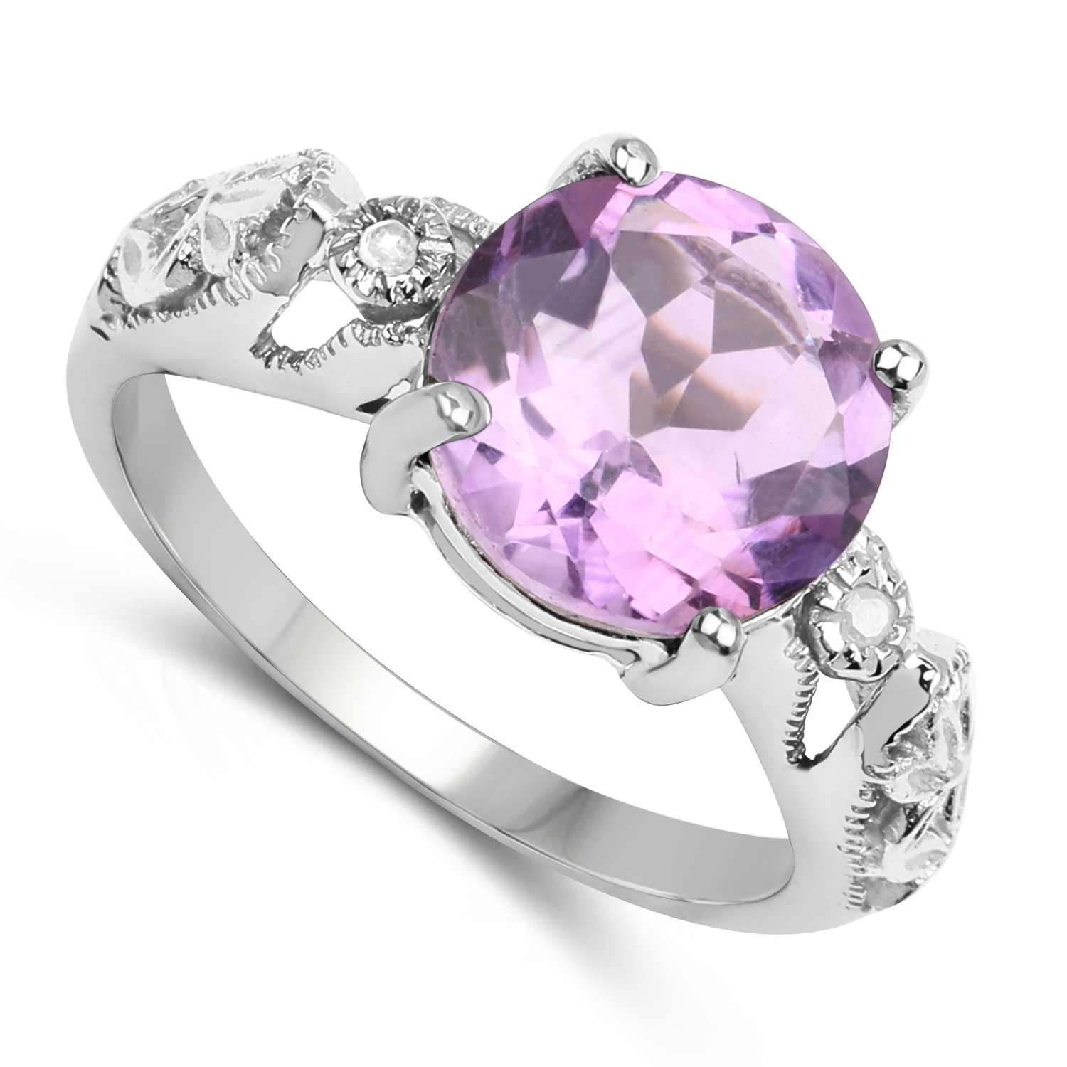 3.32 Carat Genuine Amethyst & White Diamond .925 Sterling Silver Ring