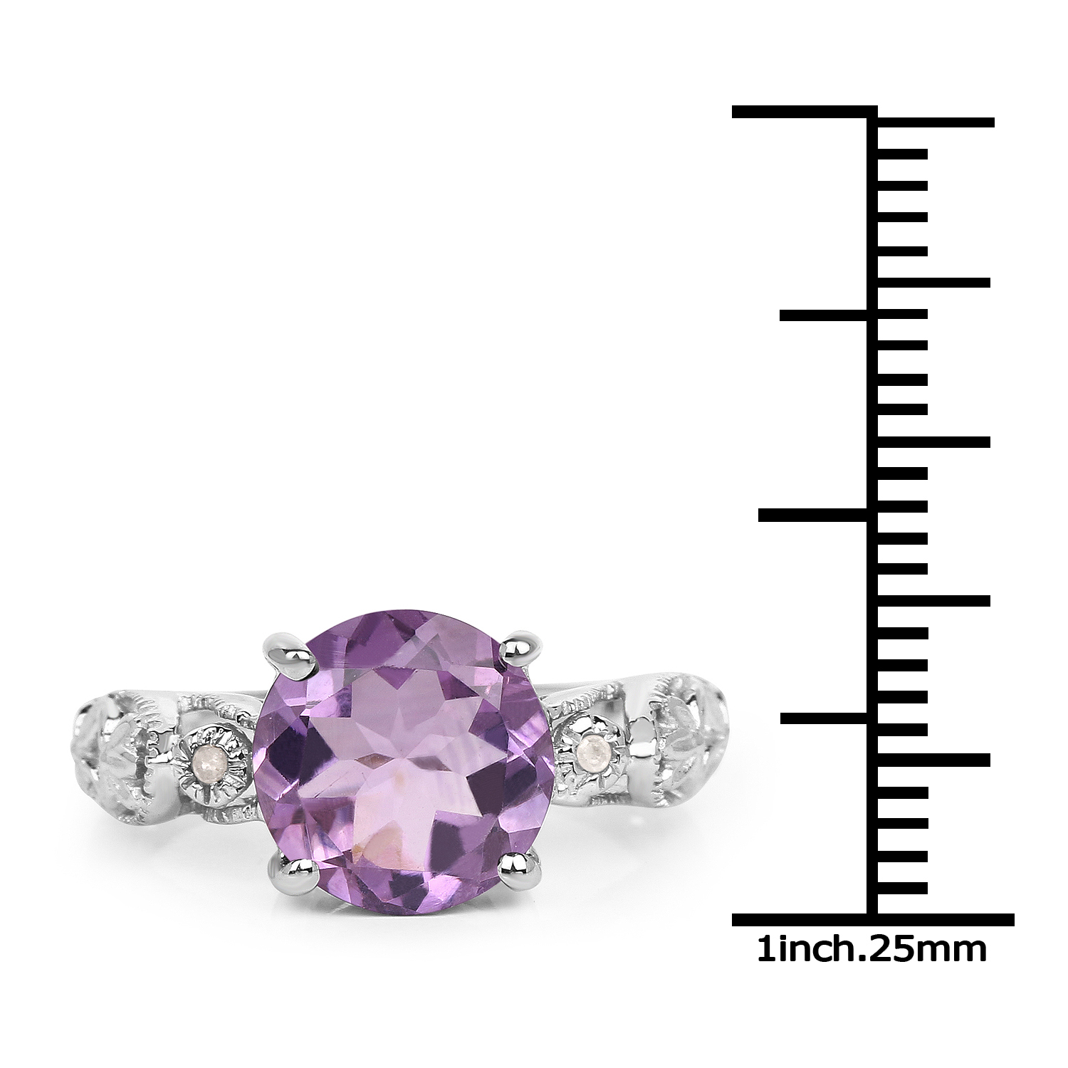 3.32 Carat Genuine Amethyst & White Diamond .925 Sterling Silver Ring