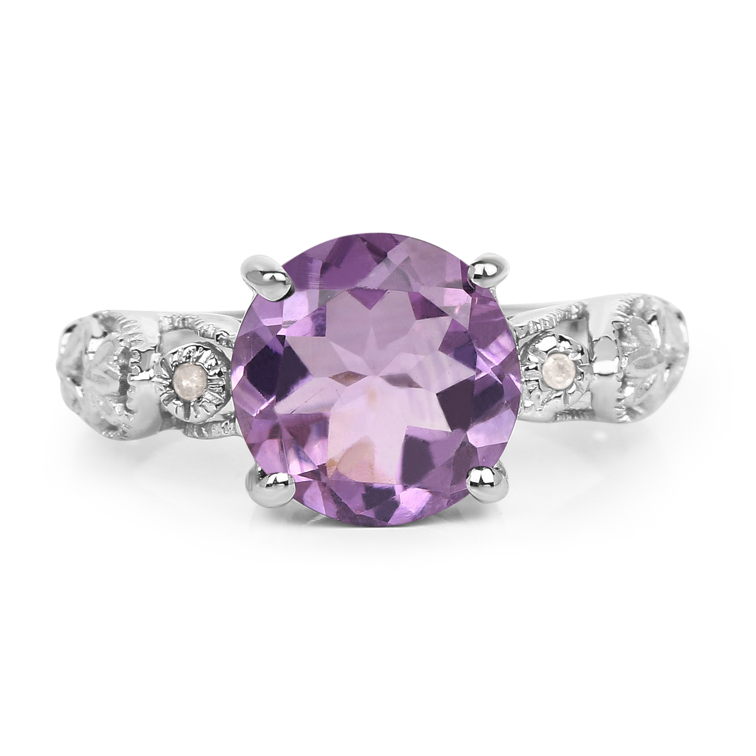 3.32 Carat Genuine Amethyst & White Diamond .925 Sterling Silver Ring