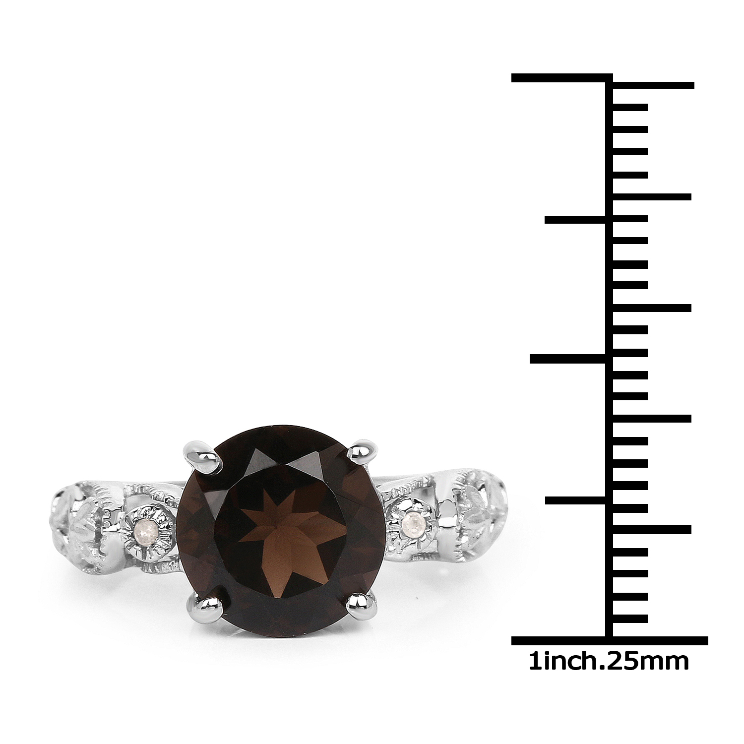 3.12 Carat Genuine Smoky Quartz and White Diamond .925 Sterling Silver Ring