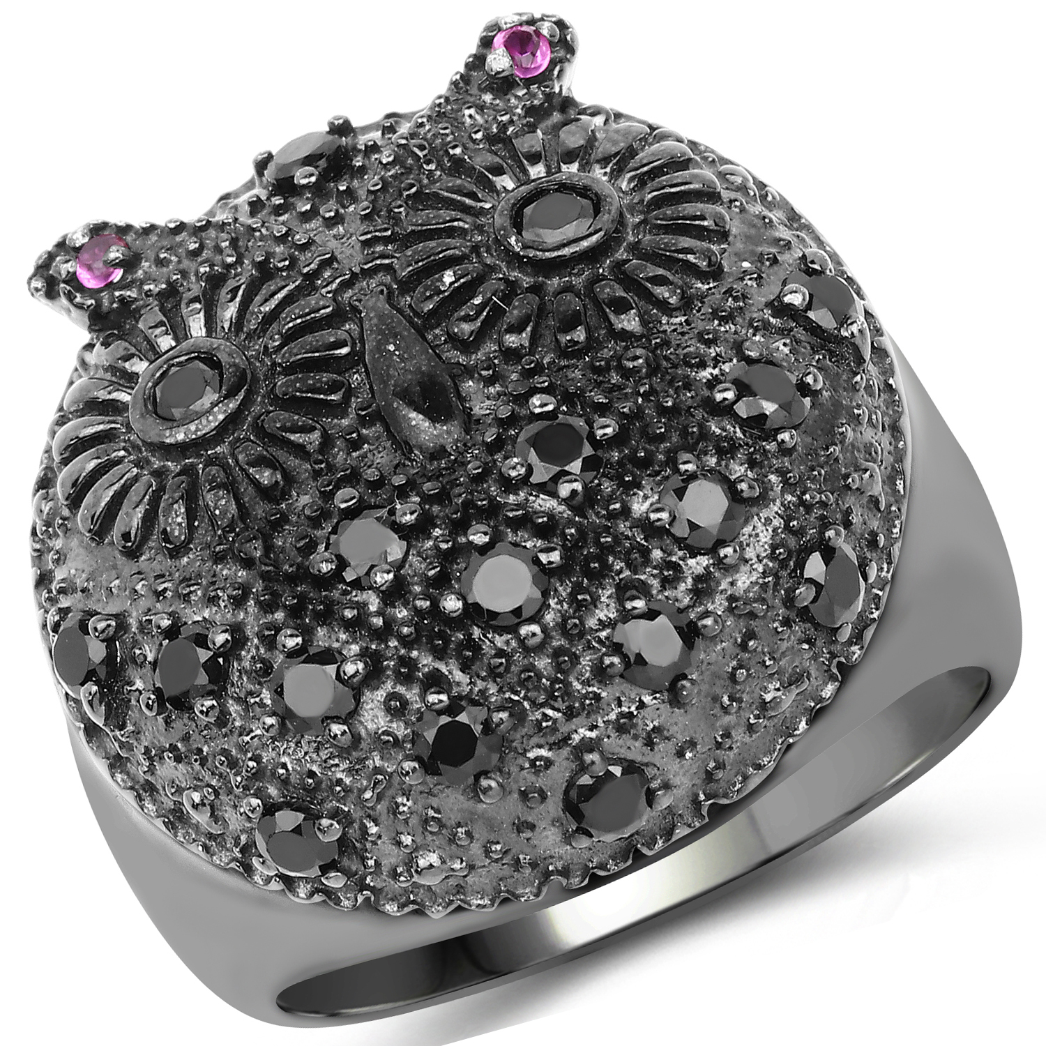 0.72 Carat Genuine Black Spinel & Created Ruby .925 Sterling Silver Ring
