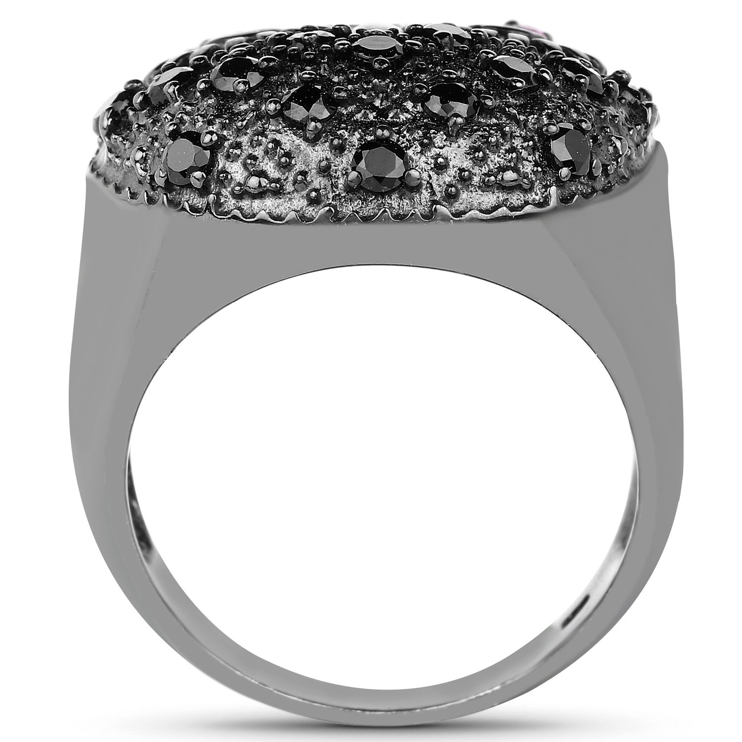 0.72 Carat Genuine Black Spinel & Created Ruby .925 Sterling Silver Ring