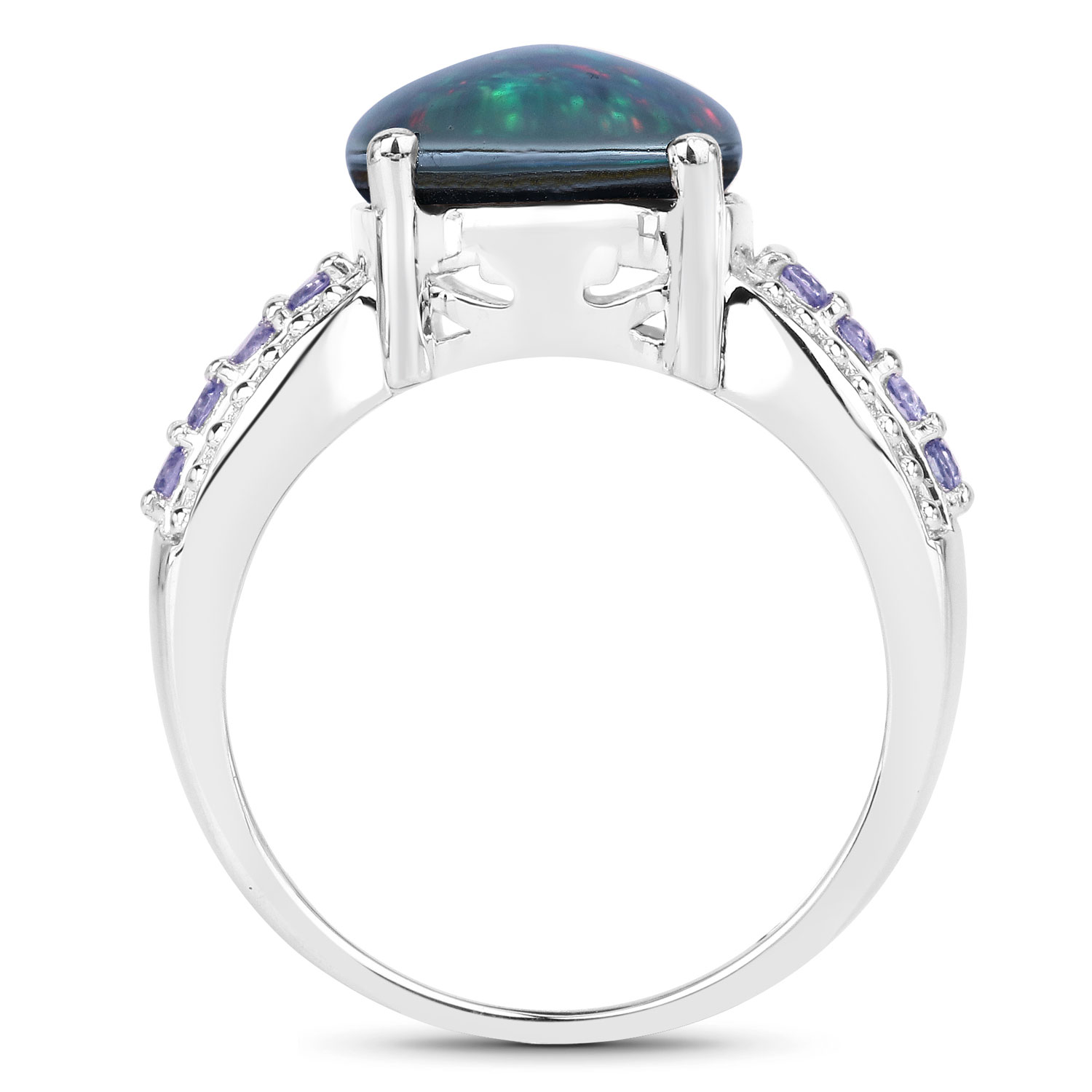 3.84 Carat Genuine Opal and Tanzanite .925 Sterling Silver Ring
