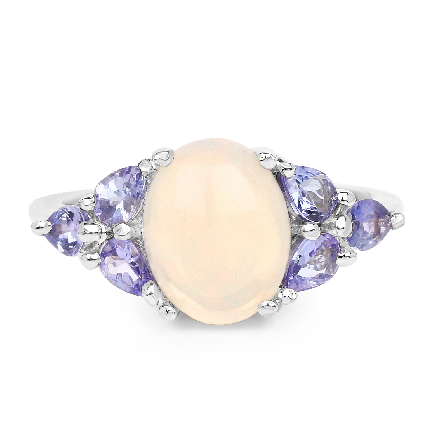 2.60 Carat Genuine Opal and Tanzanite .925 Sterling Silver Ring
