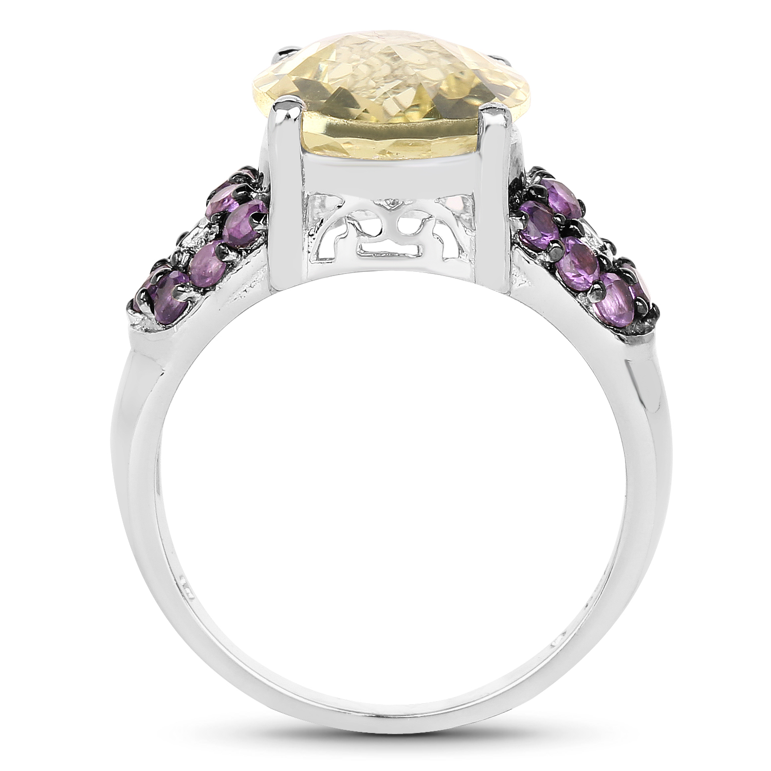 4.61 Carat Genuine Lemon Quartz and Amethyst .925 Sterling Silver Ring