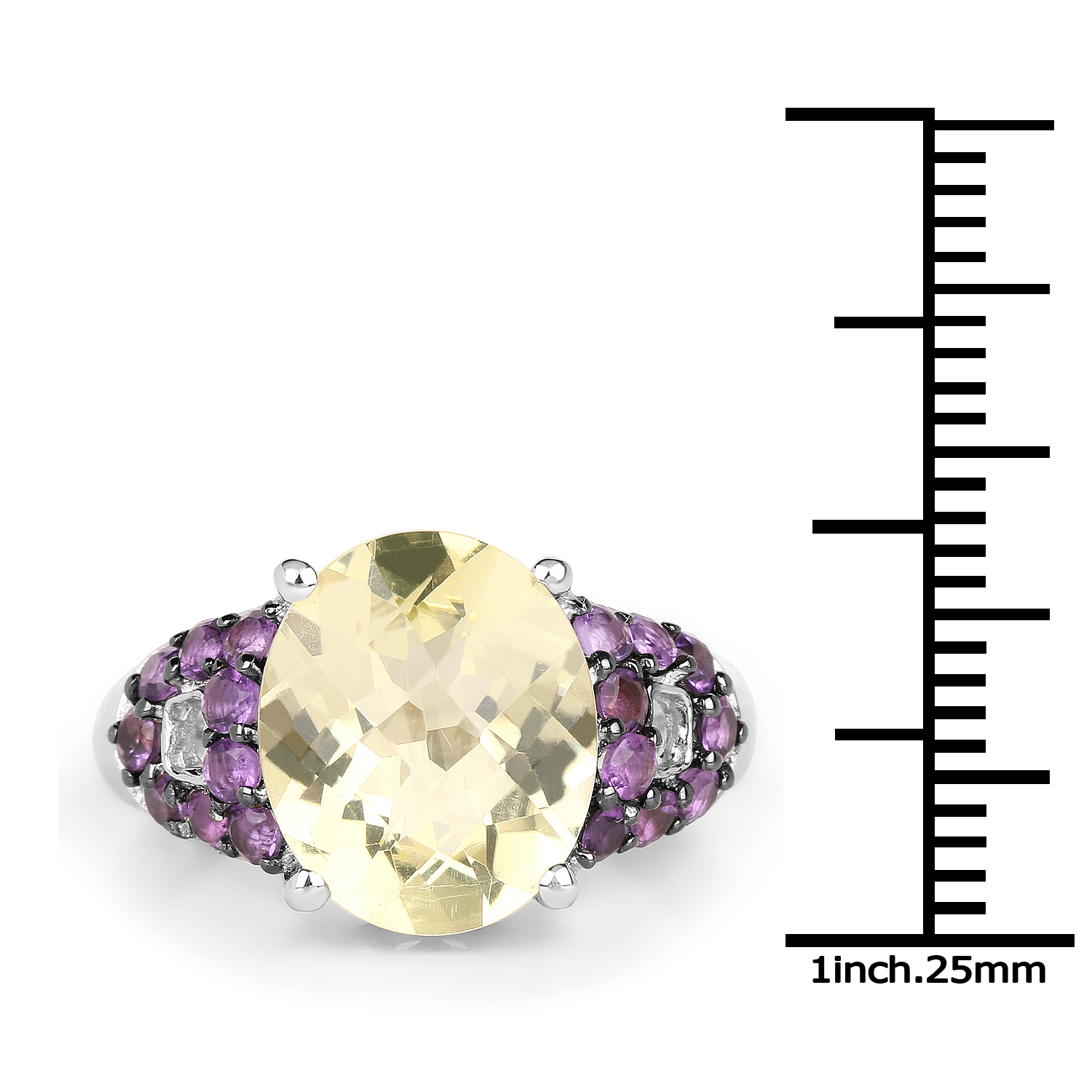 4.61 Carat Genuine Lemon Quartz and Amethyst .925 Sterling Silver Ring