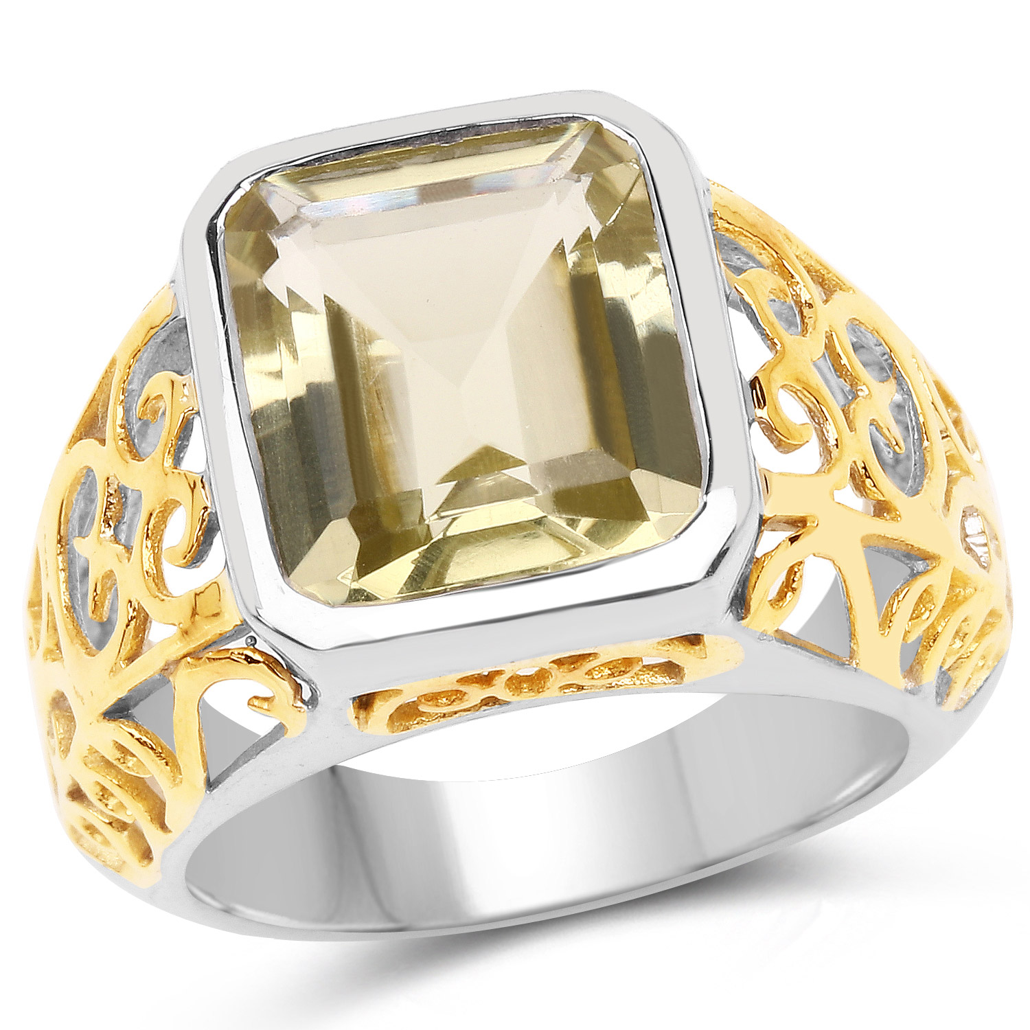 5.65 Carat Genuine Lemon Quartz .925 Sterling Silver Ring