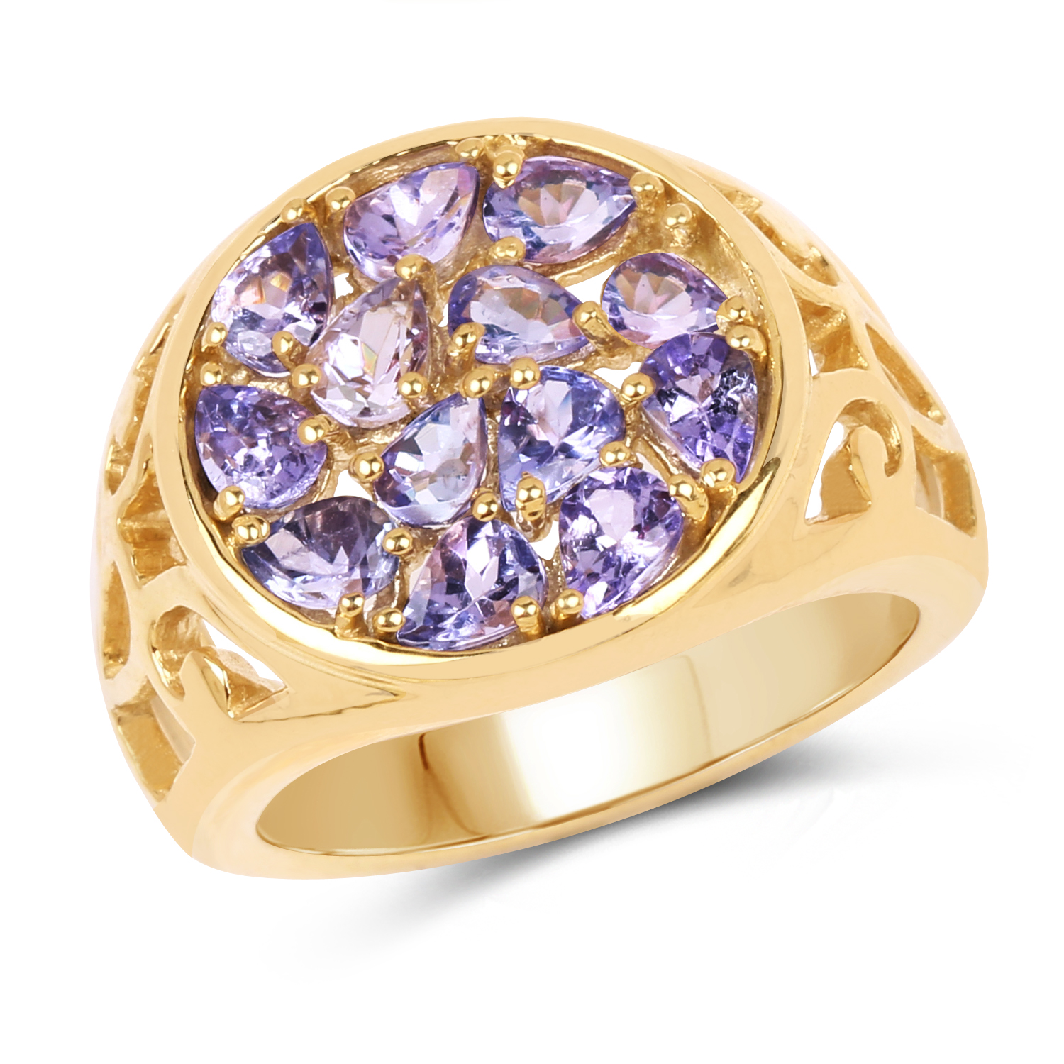 14K Yellow Gold Plated 1.82 Carat Genuine Tanzanite .925 Sterling Silver Ring