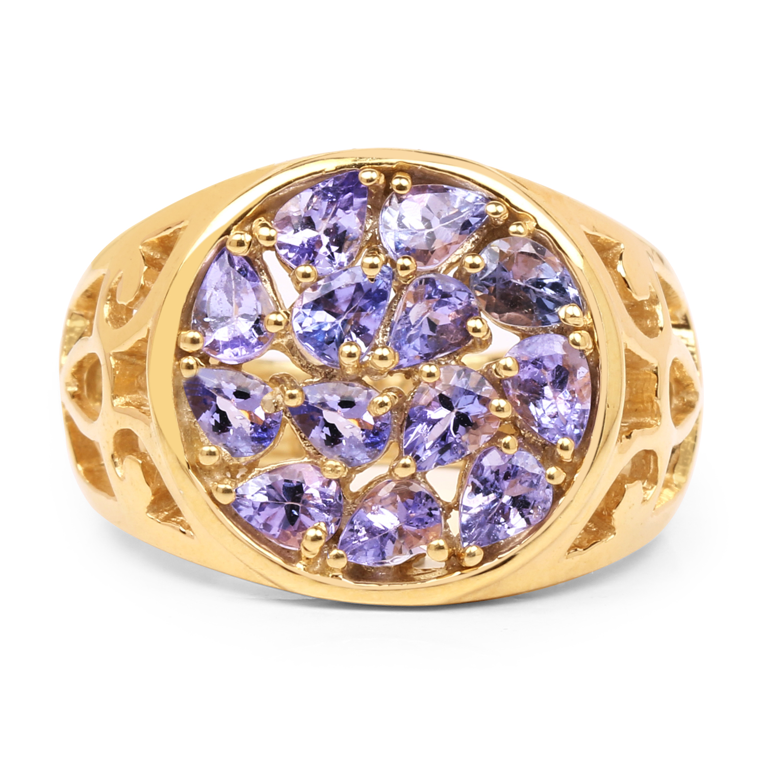 14K Yellow Gold Plated 1.82 Carat Genuine Tanzanite .925 Sterling Silver Ring