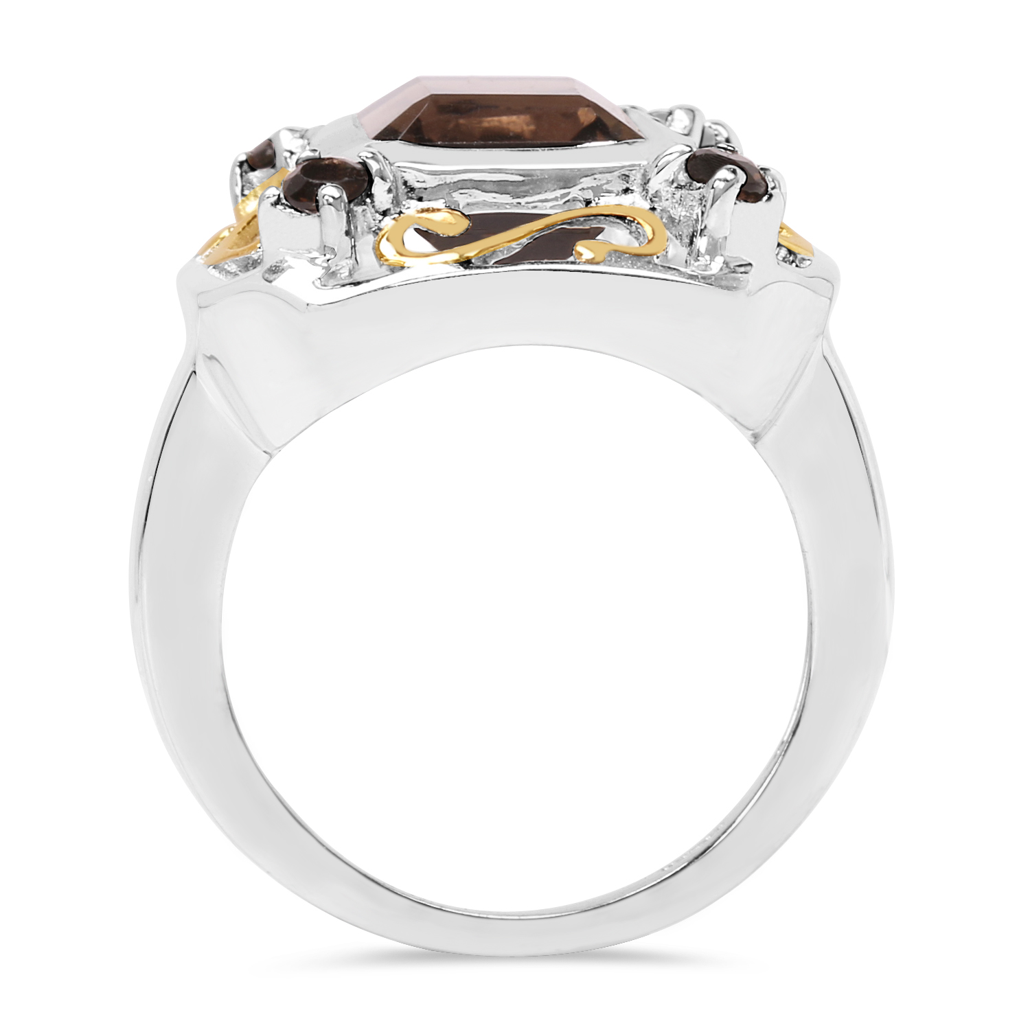 Two Tone Plated 3.33 Carat Genuine Smoky Quartz .925 Sterling Silver Ring