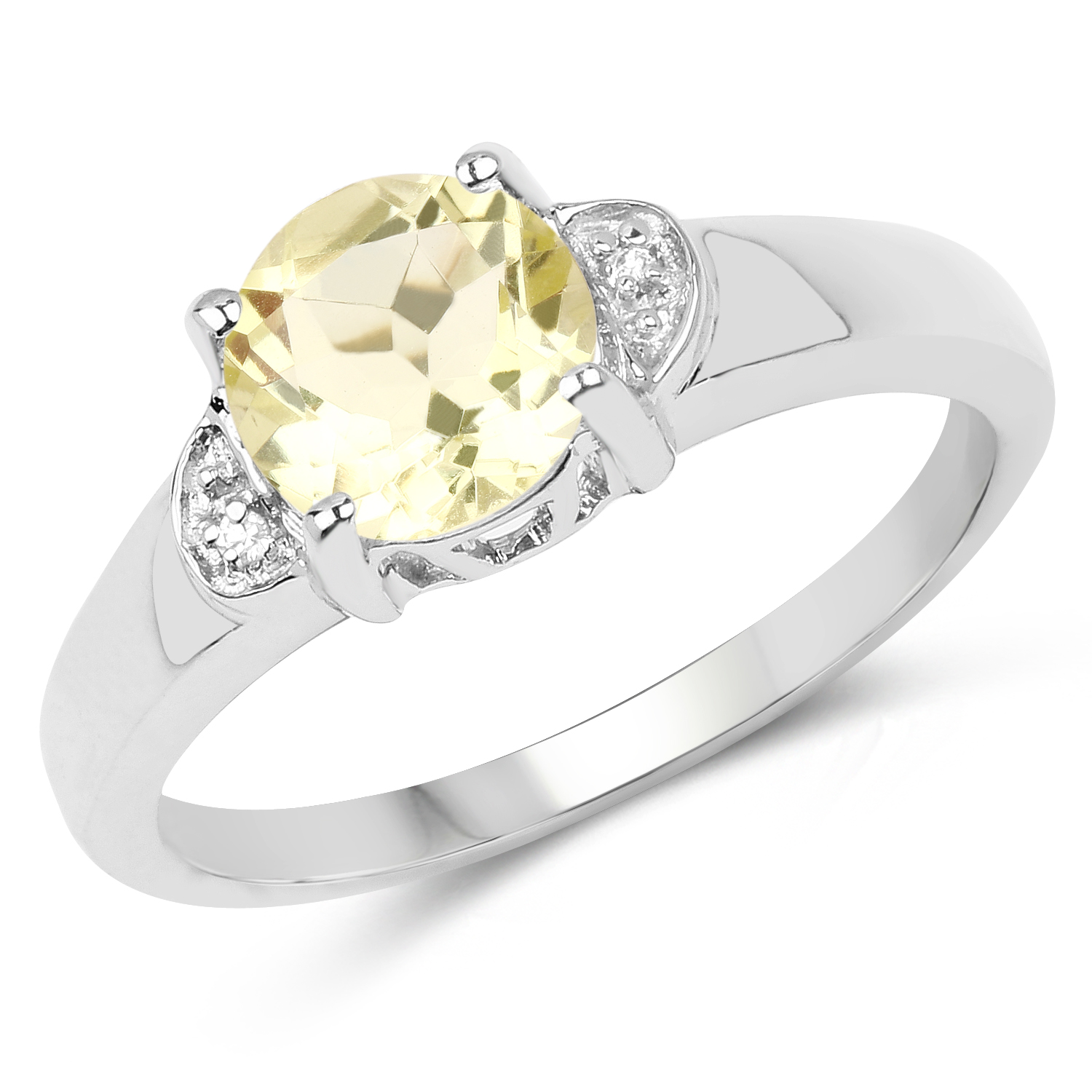 1.23 Carat Genuine Lemon Quartz and White Topaz .925 Sterling Silver Ring