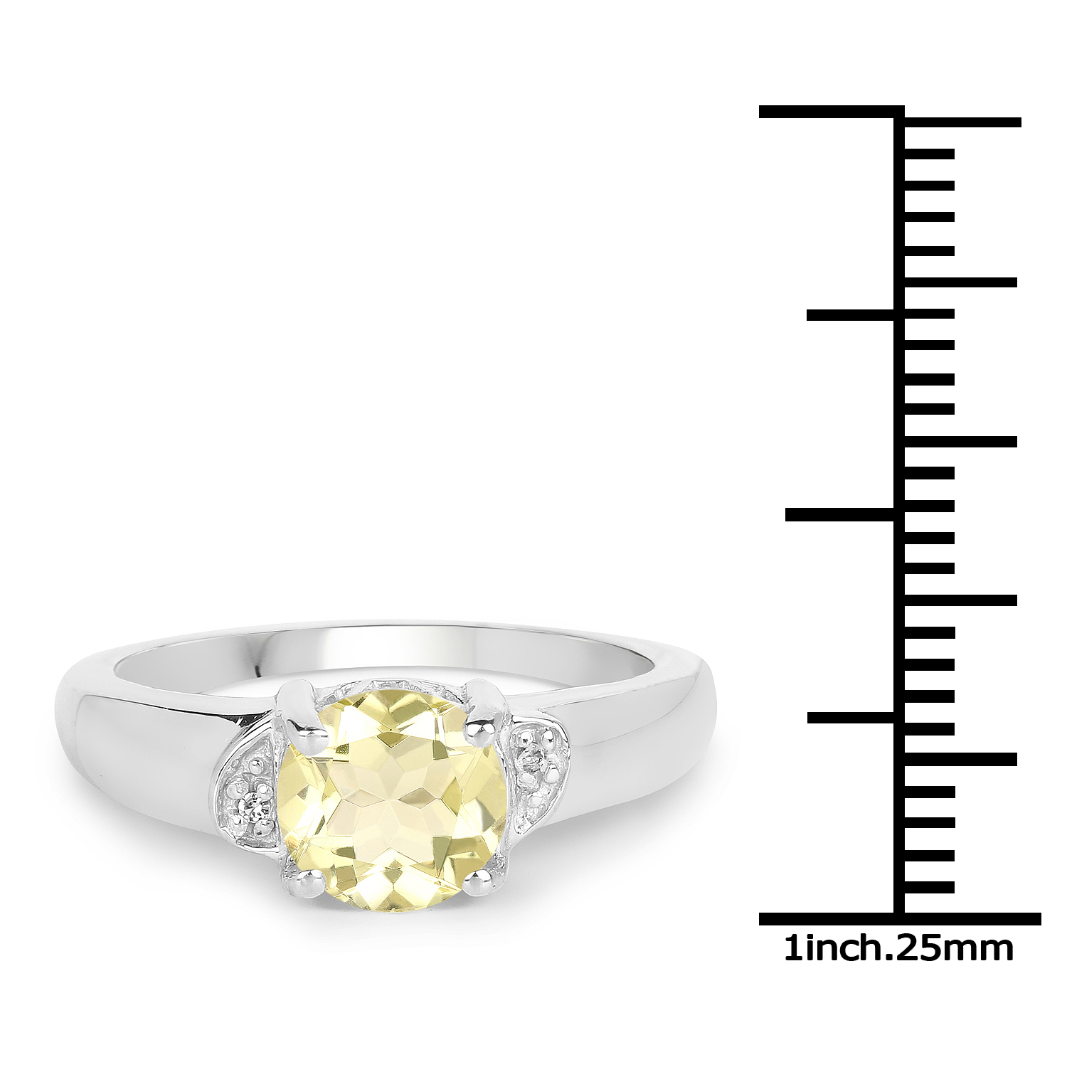 1.23 Carat Genuine Lemon Quartz and White Topaz .925 Sterling Silver Ring