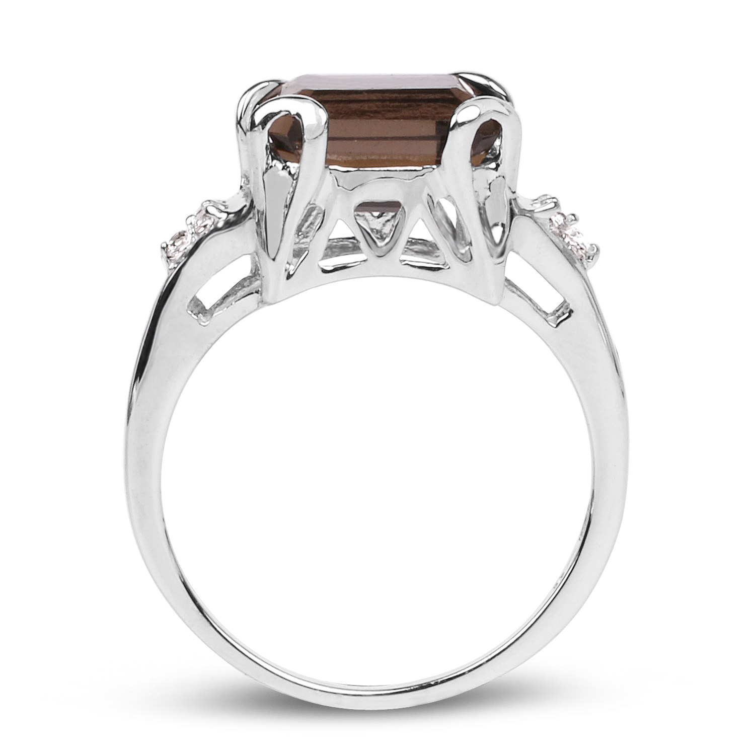 2.24 Carat Genuine Smoky Quartz and White Topaz .925 Sterling Silver Ring