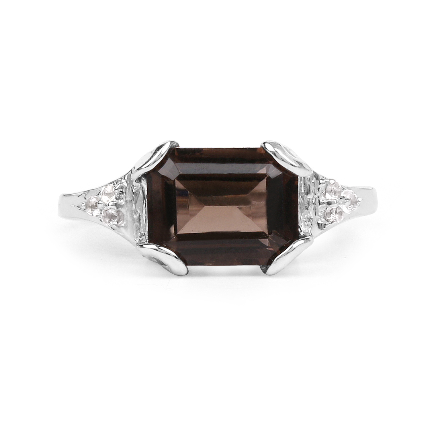 2.24 Carat Genuine Smoky Quartz and White Topaz .925 Sterling Silver Ring