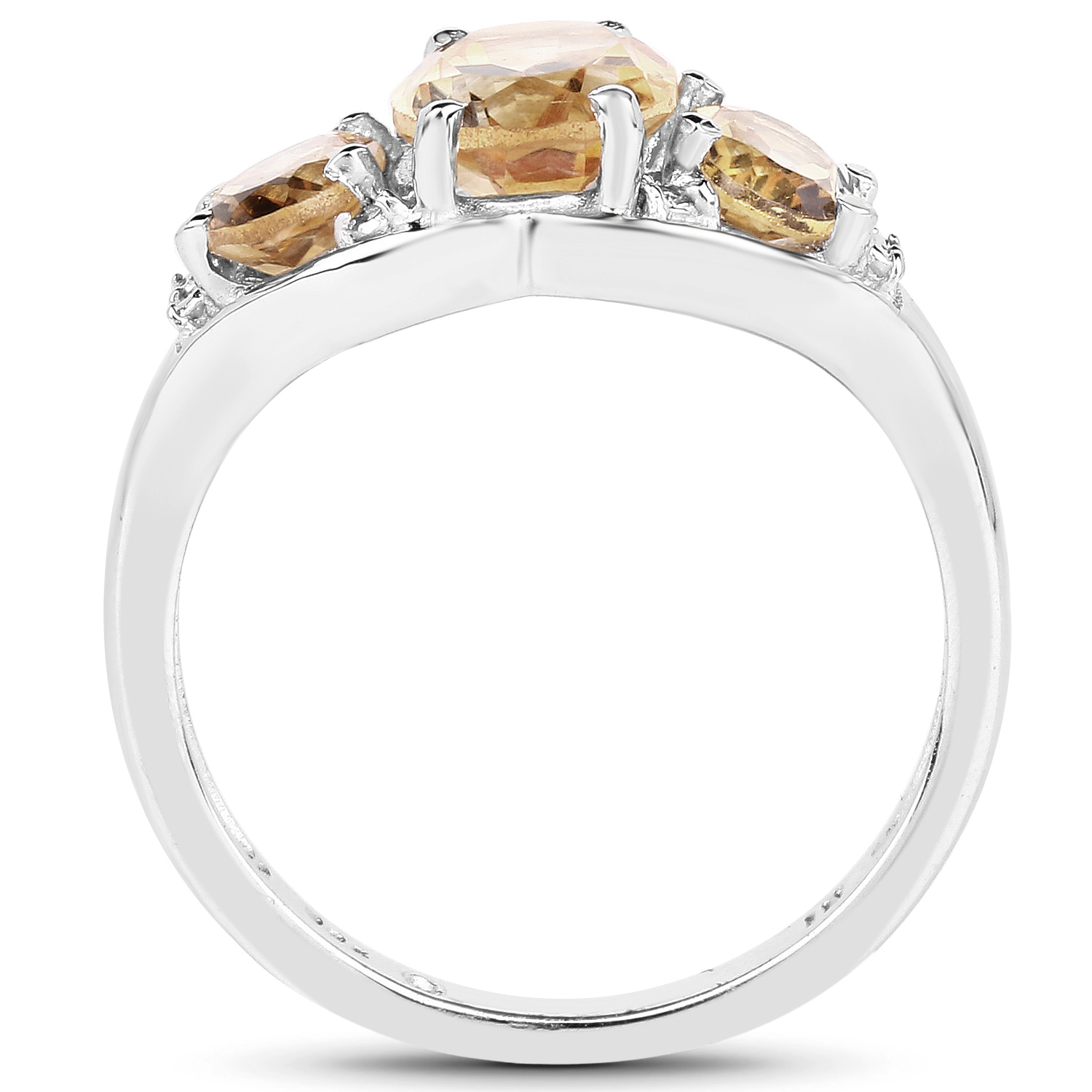 2.15 Carat Genuine Champagne Quartz and White Topaz .925 Sterling Silver Ring