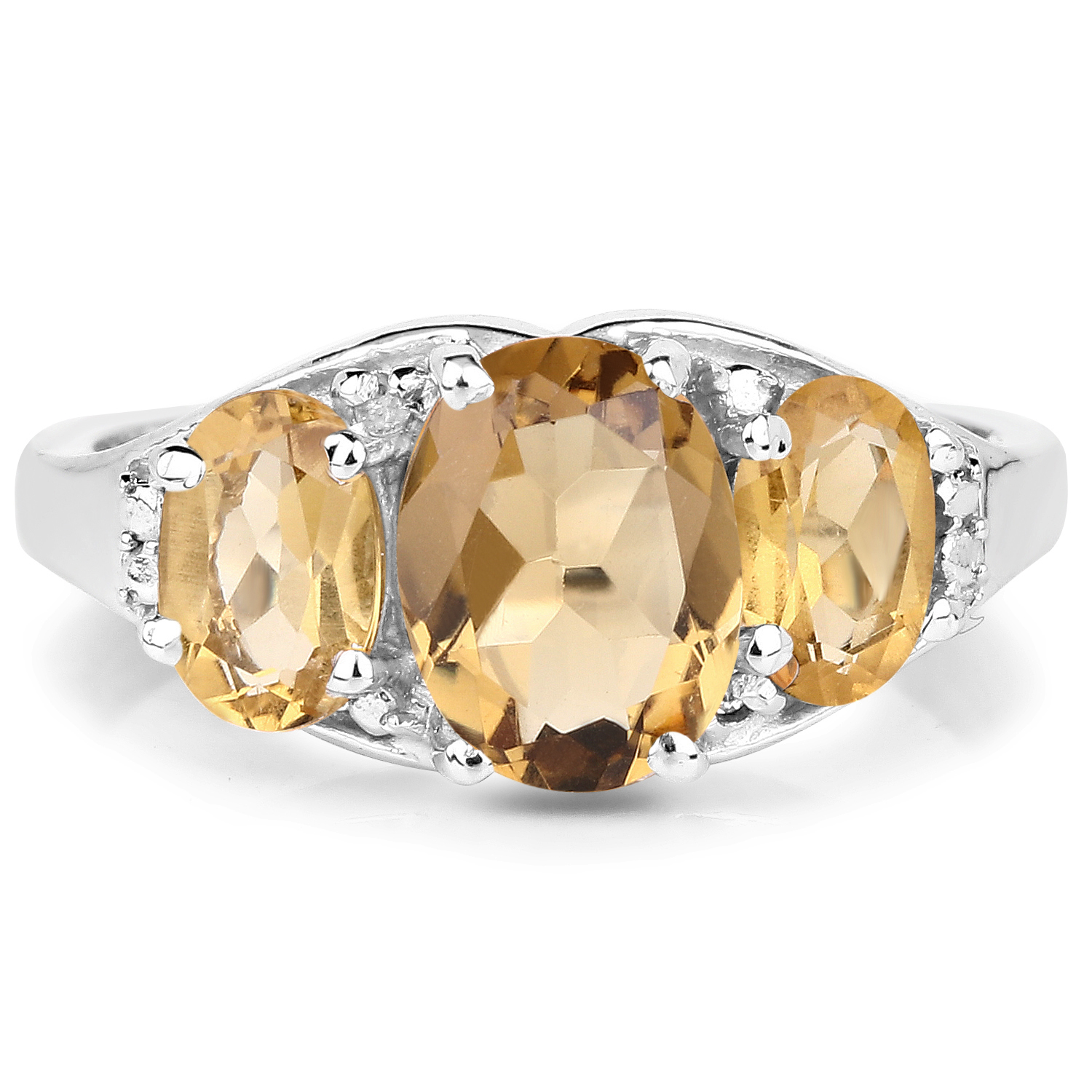 2.15 Carat Genuine Champagne Quartz and White Topaz .925 Sterling Silver Ring