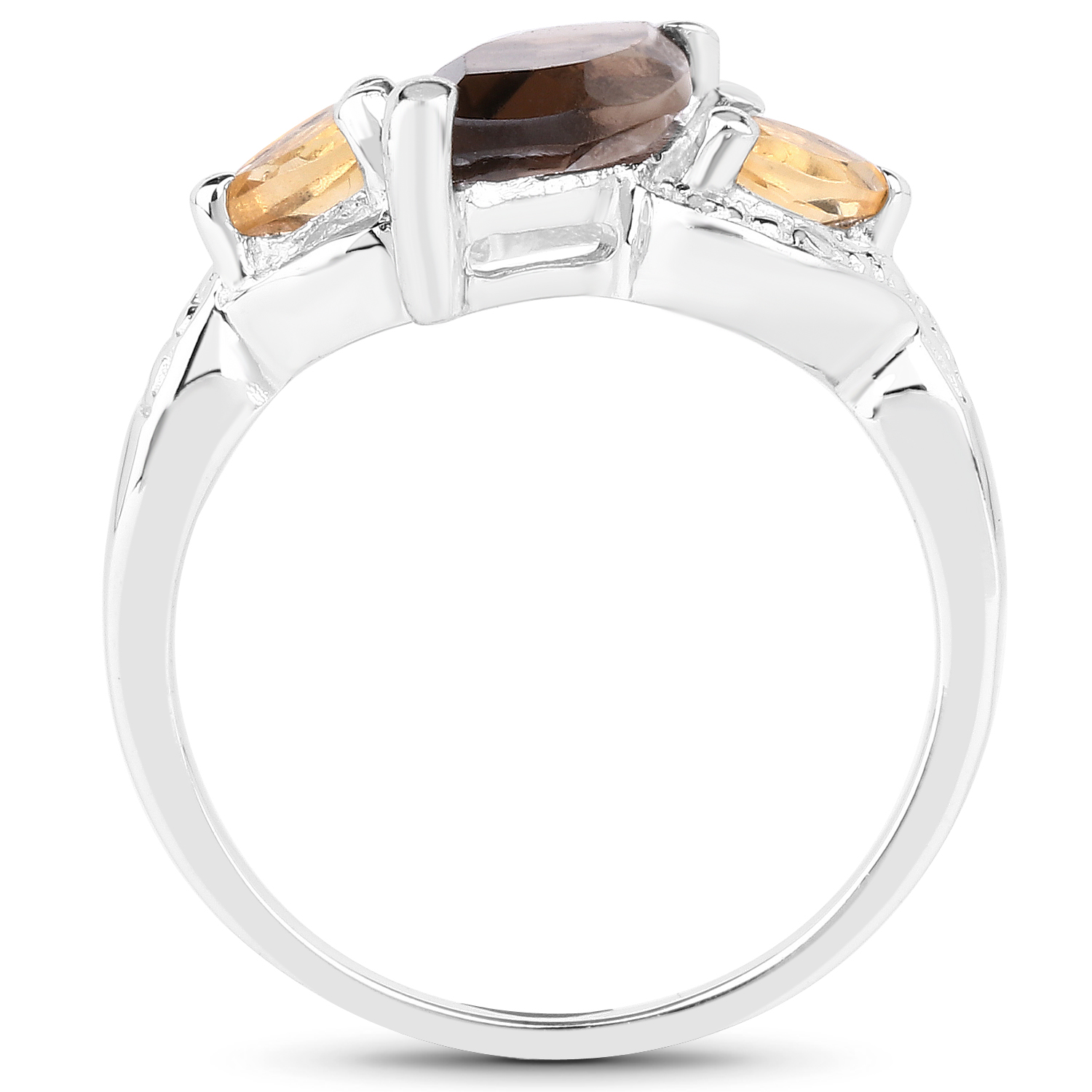 1.20 Carat Genuine Smoky Quartz and Citrine .925 Sterling Silver Ring