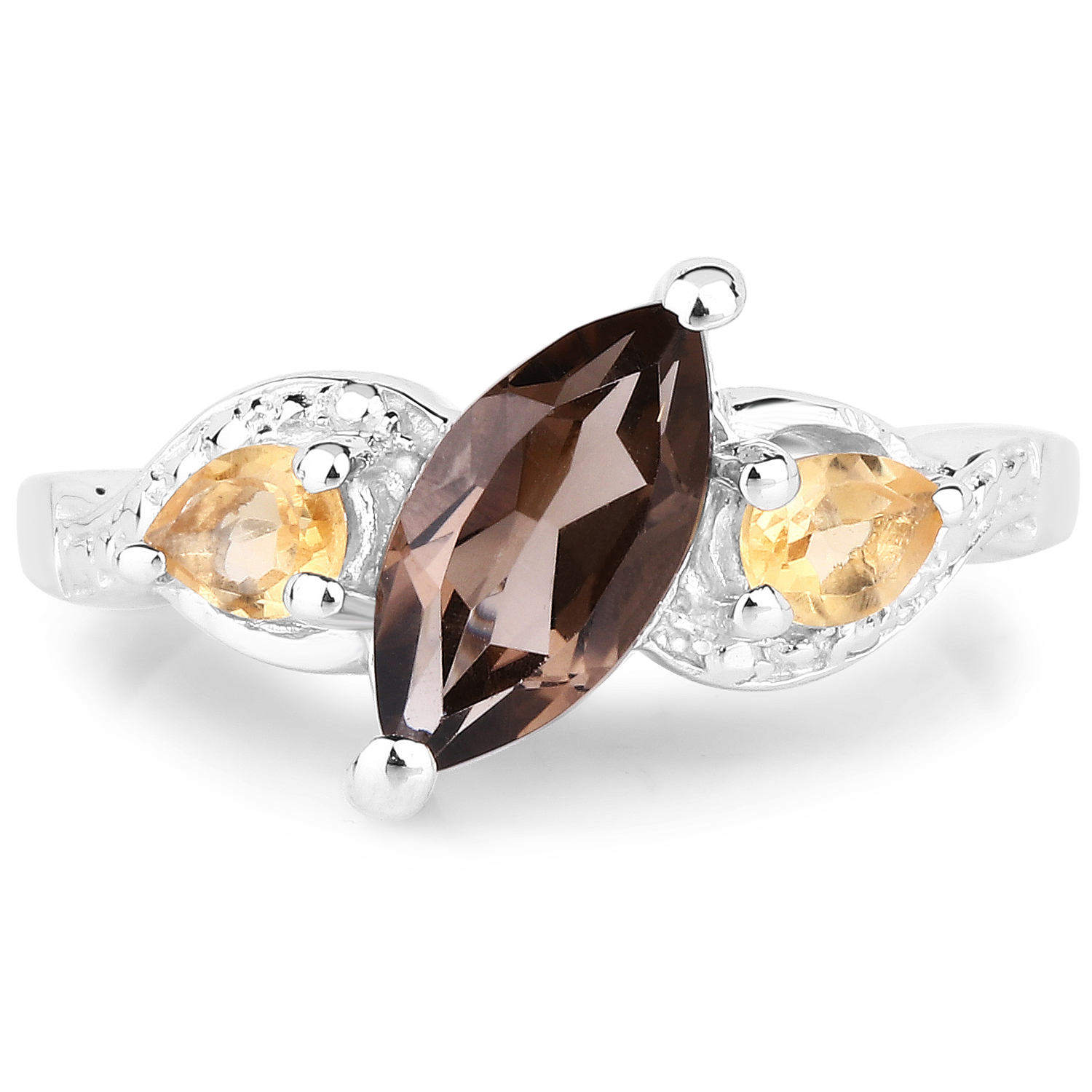 1.20 Carat Genuine Smoky Quartz and Citrine .925 Sterling Silver Ring