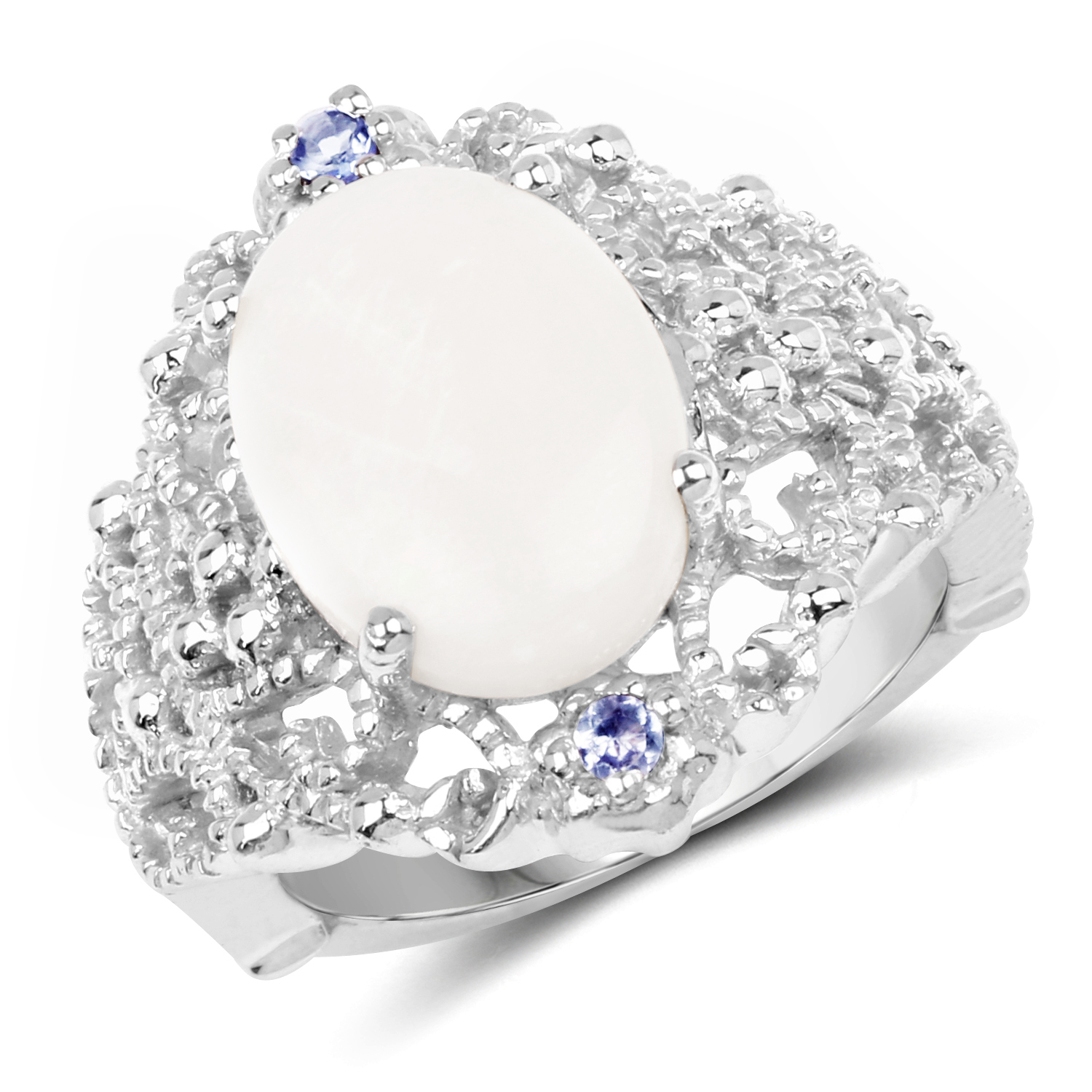 3.27 Carat Genuine Opal & Tanzanite .925 Sterling Silver Ring