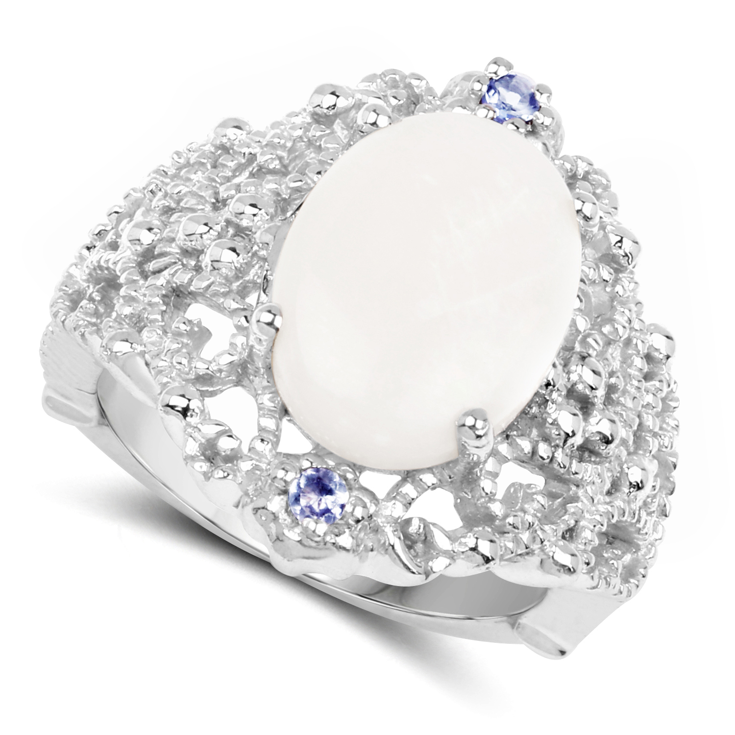 3.27 Carat Genuine Opal & Tanzanite .925 Sterling Silver Ring
