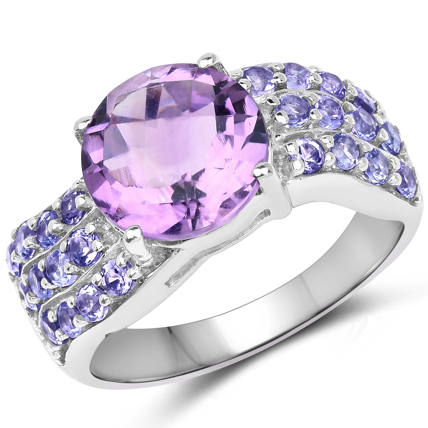 4.24 Carat Genuine Amethyst & Tanzanite .925 Sterling Silver Ring