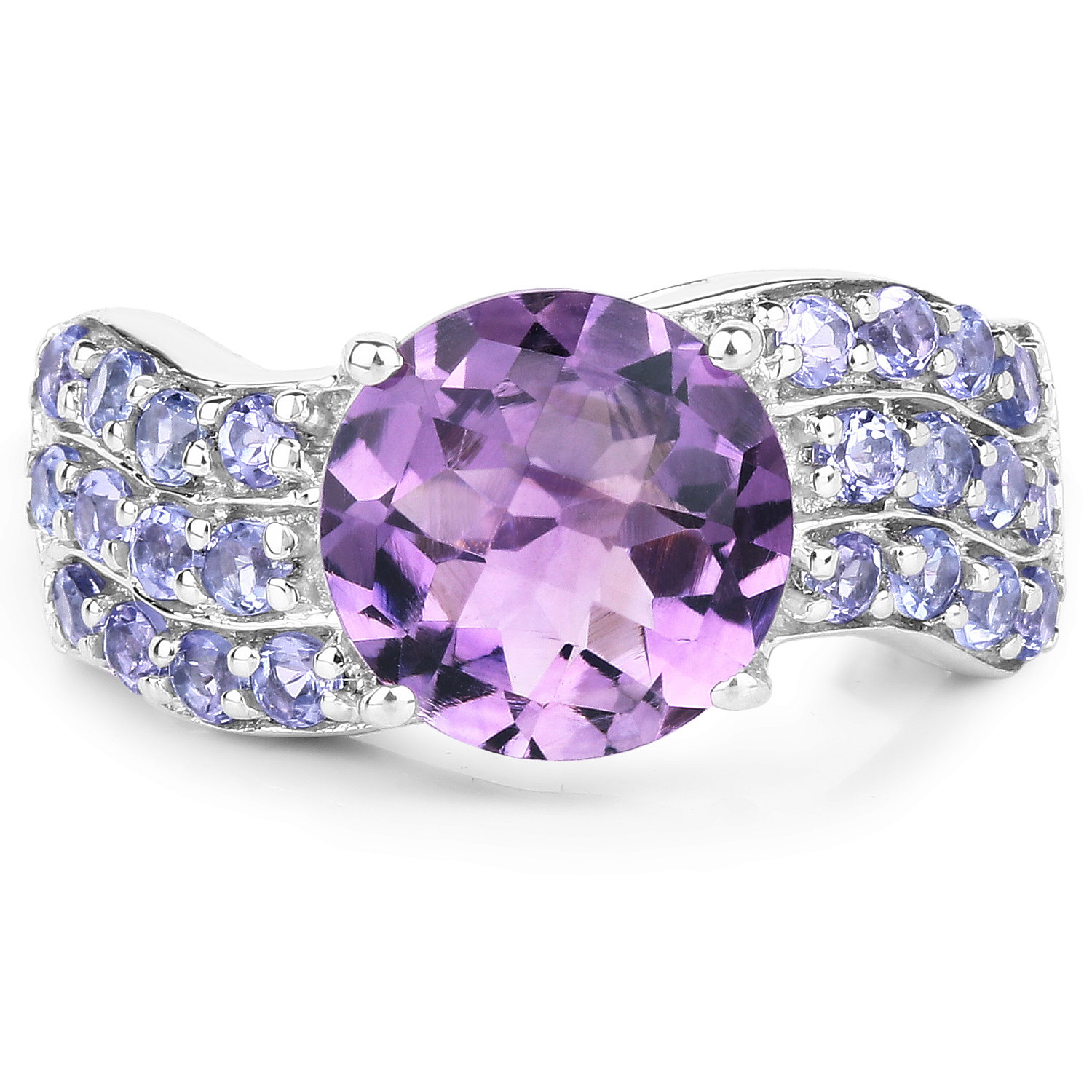 4.24 Carat Genuine Amethyst & Tanzanite .925 Sterling Silver Ring