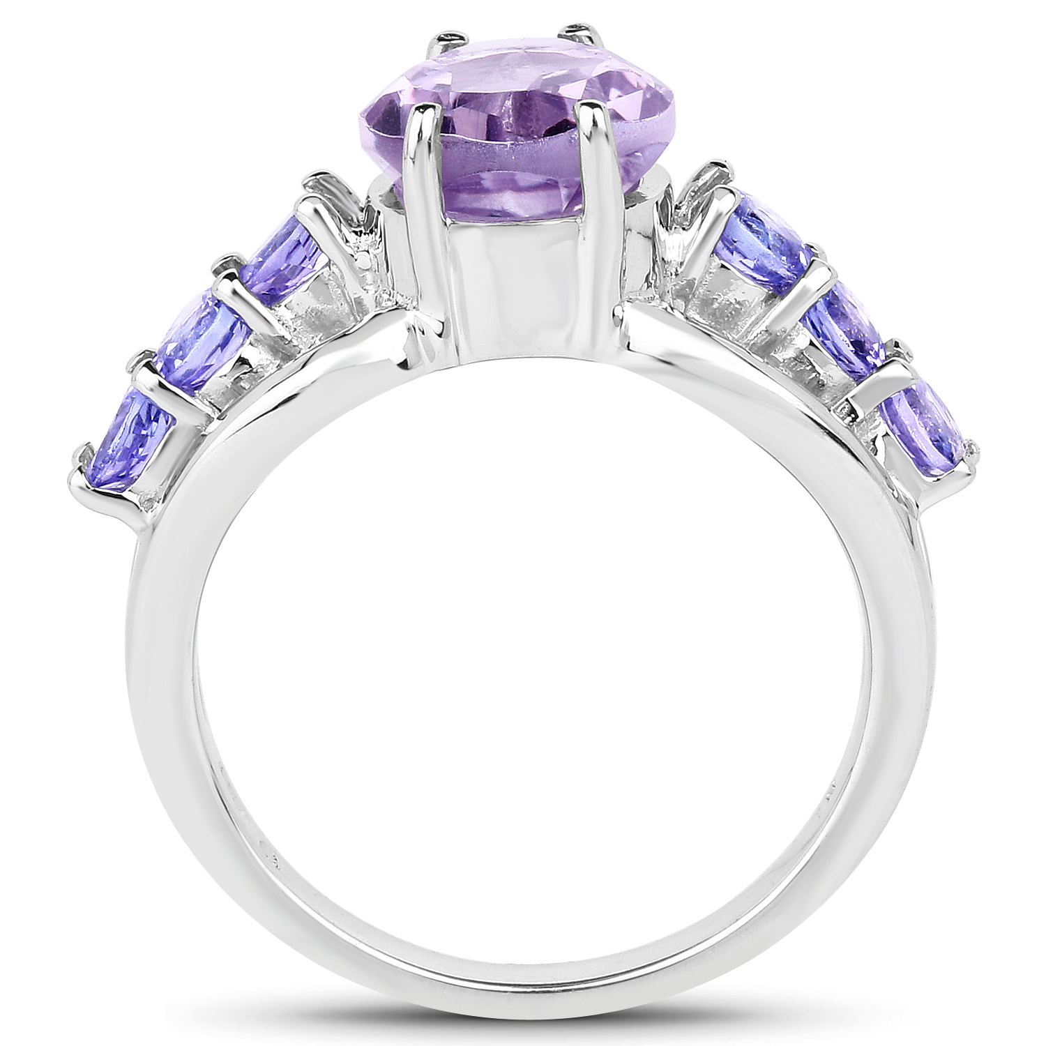 2.88 Carat Genuine Amethyst and Tanzanite .925 Sterling Silver Ring