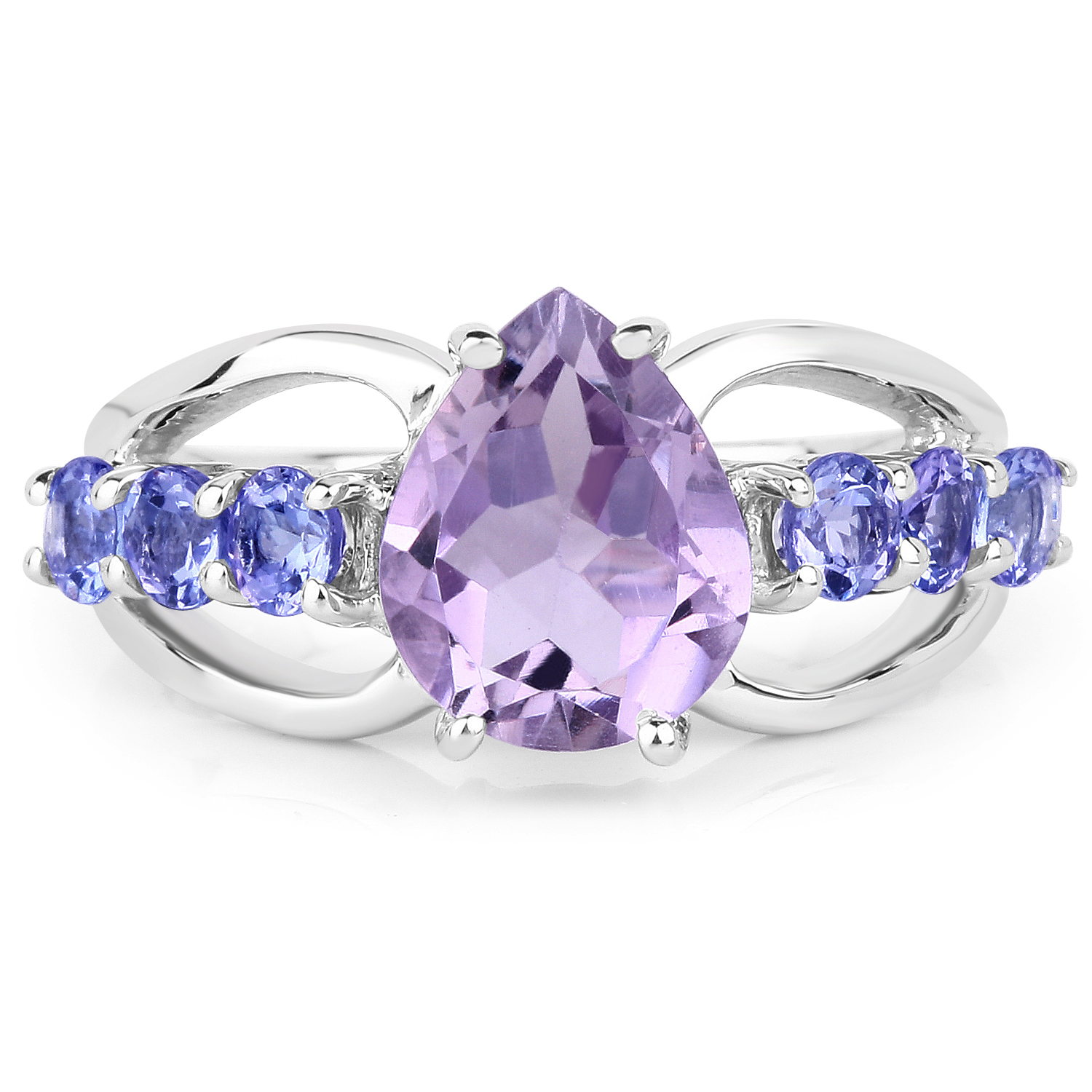 2.88 Carat Genuine Amethyst and Tanzanite .925 Sterling Silver Ring