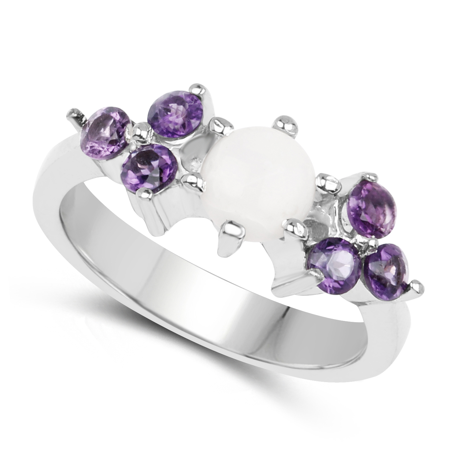 1.19 Carat Genuine Opal & Amethyst .925 Sterling Silver Ring
