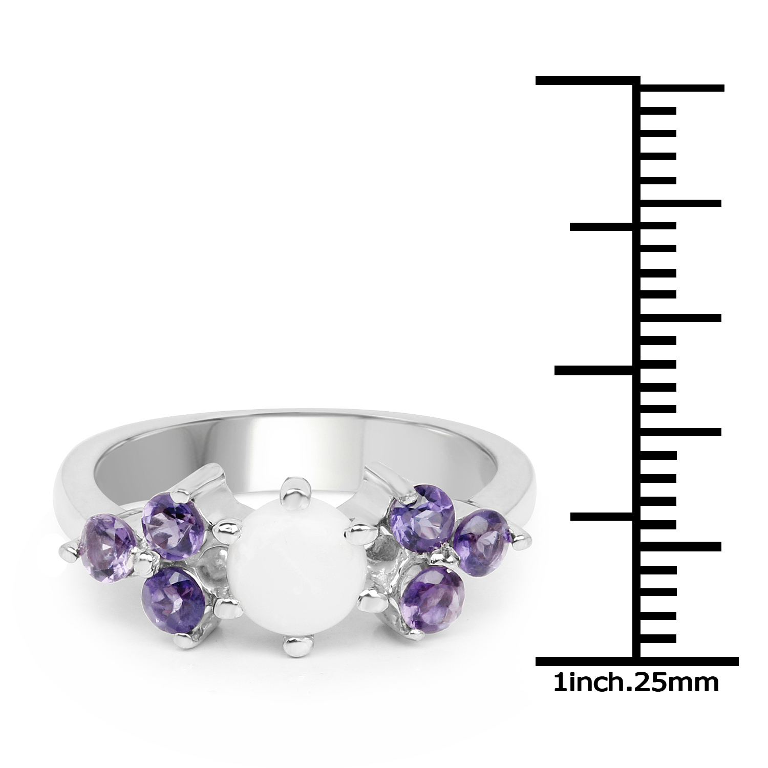 1.19 Carat Genuine Opal & Amethyst .925 Sterling Silver Ring