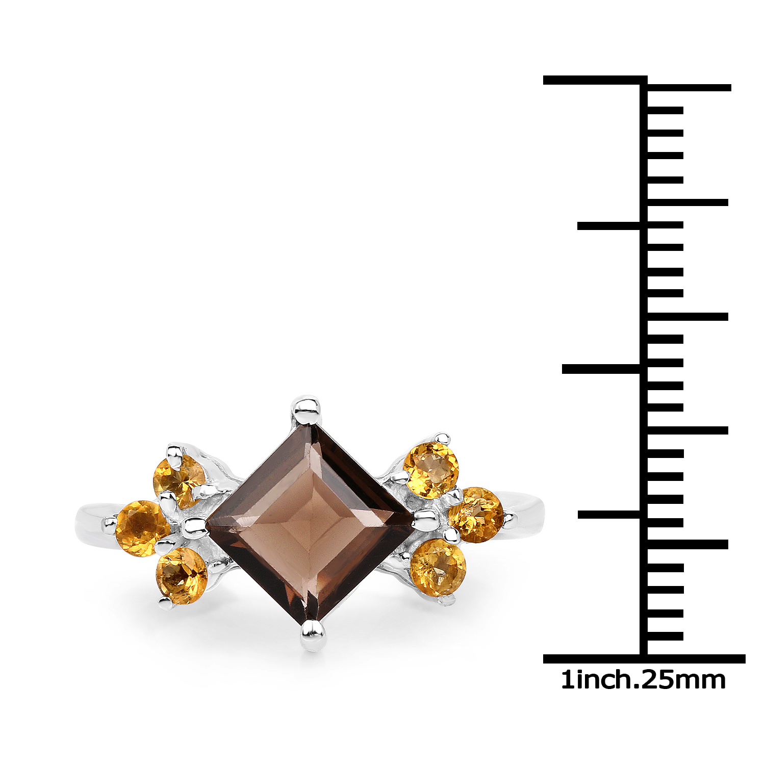 1.90 Carat Genuine Smoky Quartz and Citrine .925 Sterling Silver Ring