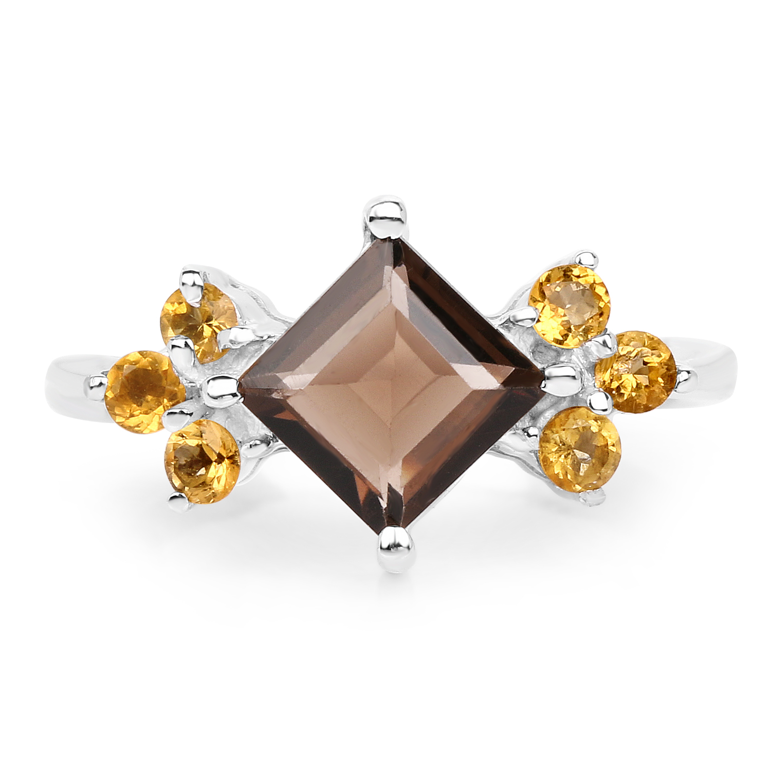 1.90 Carat Genuine Smoky Quartz and Citrine .925 Sterling Silver Ring