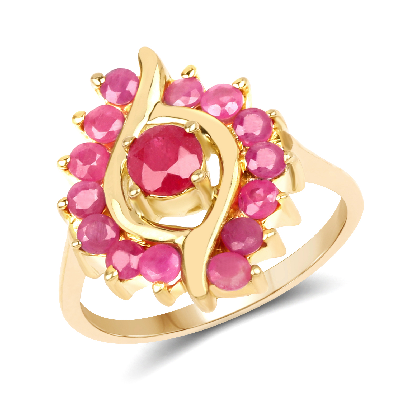 14K Yellow Gold Plated 1.55 Carat Genuine Ruby .925 Sterling Silver Ring