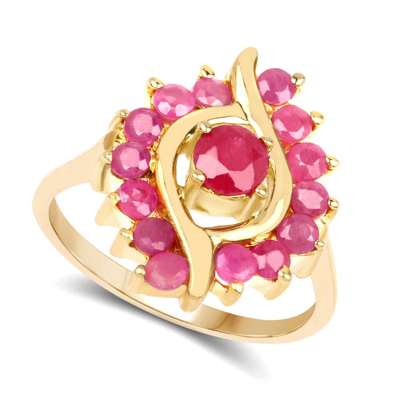 14K Yellow Gold Plated 1.55 Carat Genuine Ruby .925 Sterling Silver Ring