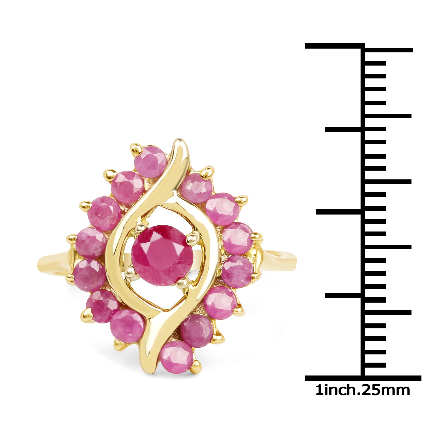 14K Yellow Gold Plated 1.55 Carat Genuine Ruby .925 Sterling Silver Ring