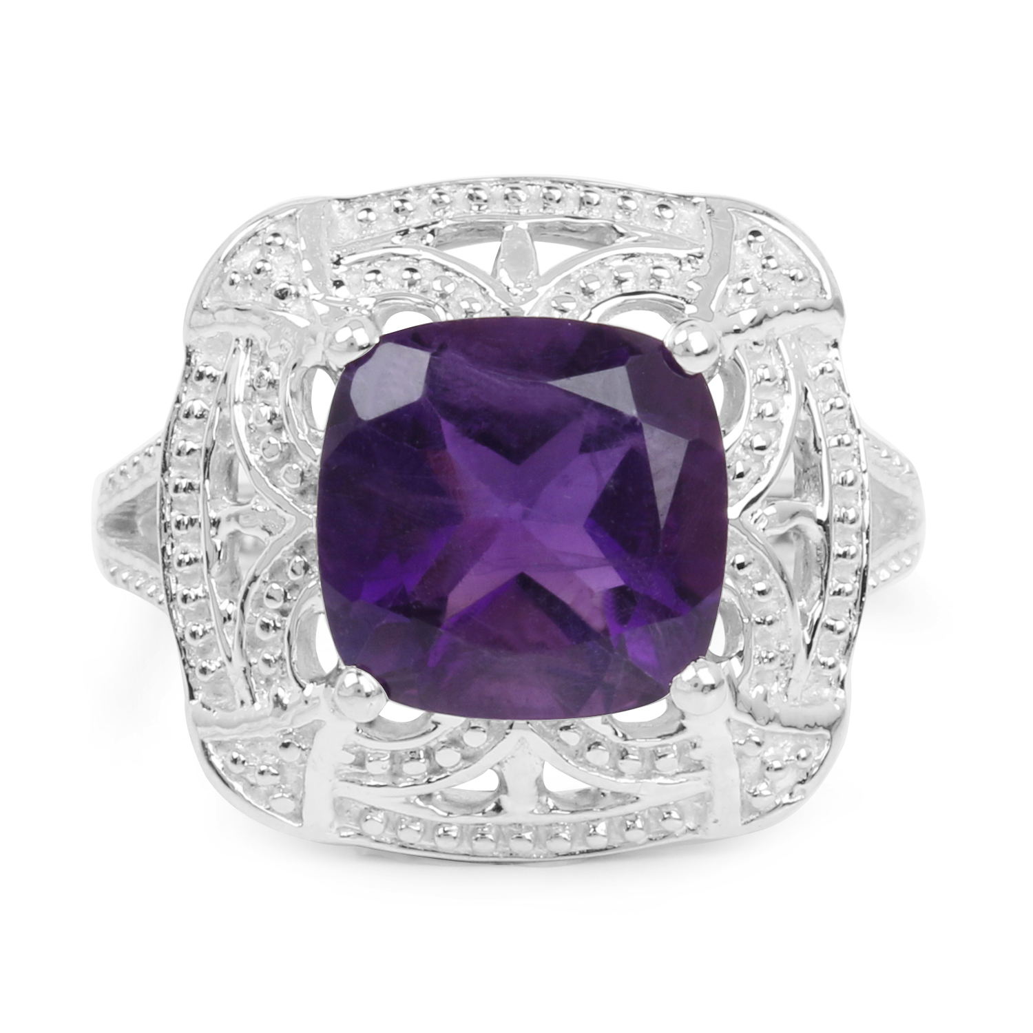 4.35 Carat Genuine Amethyst .925 Sterling Silver Ring