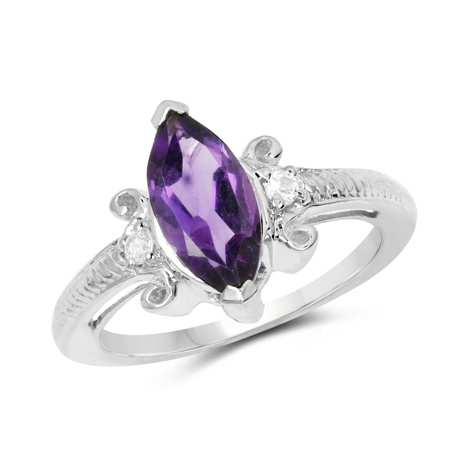 1.43 Carat Genuine Amethyst and White Topaz .925 Sterling Silver Ring
