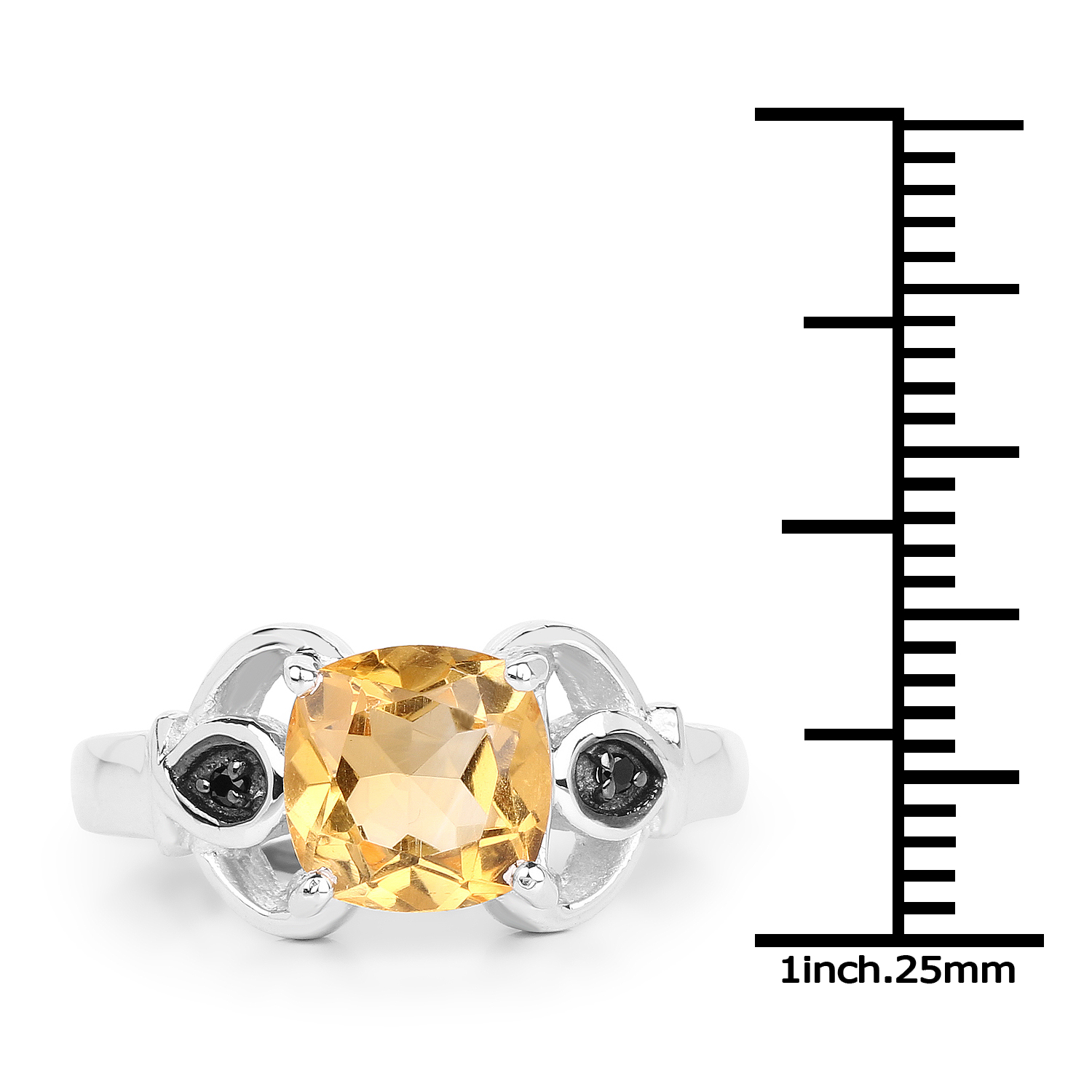 2.01 Carat Genuine Citrine and Black Spinel .925 Sterling Silver Ring