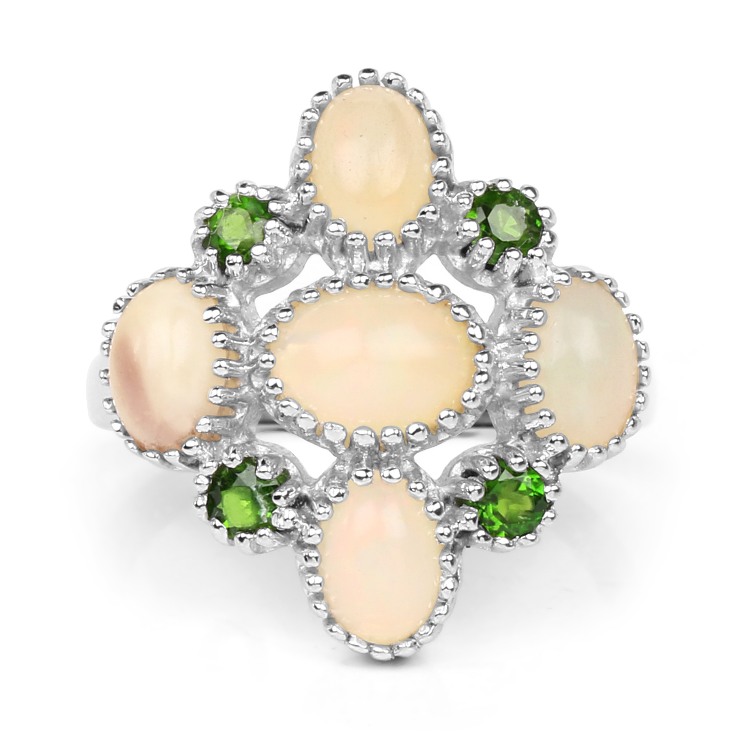 1.90 Carat Genuine Ethiopian Opal and Chrome Diopside .925 Sterling Silver Ring