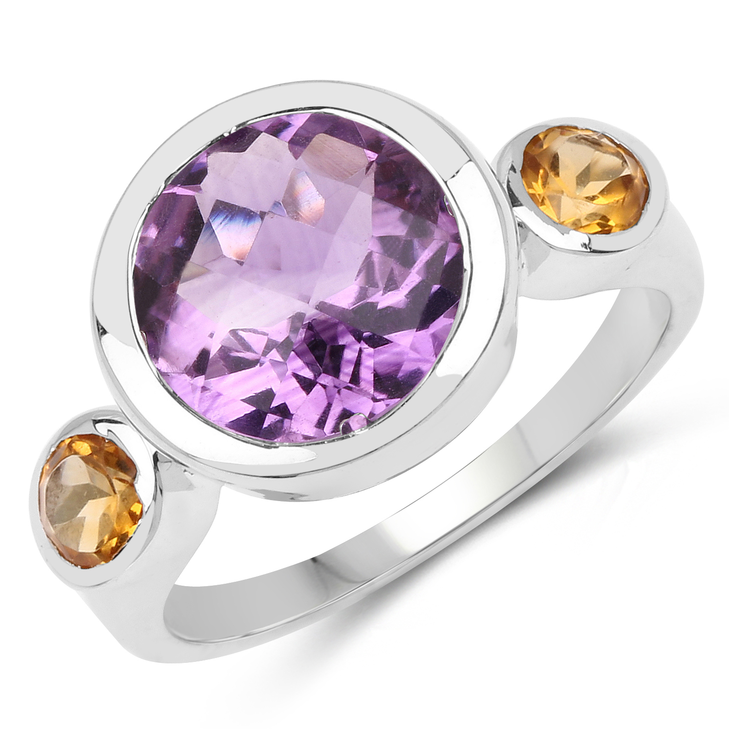 3.86 Carat Genuine Amethyst & Citrine .925 Sterling Silver Ring