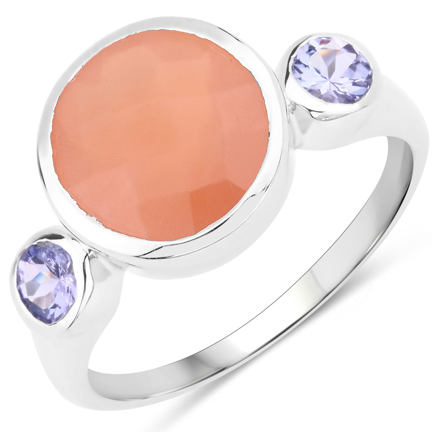 3.76 Carat Genuine Moonstone  and Tanzanite .925 Sterling Silver Ring