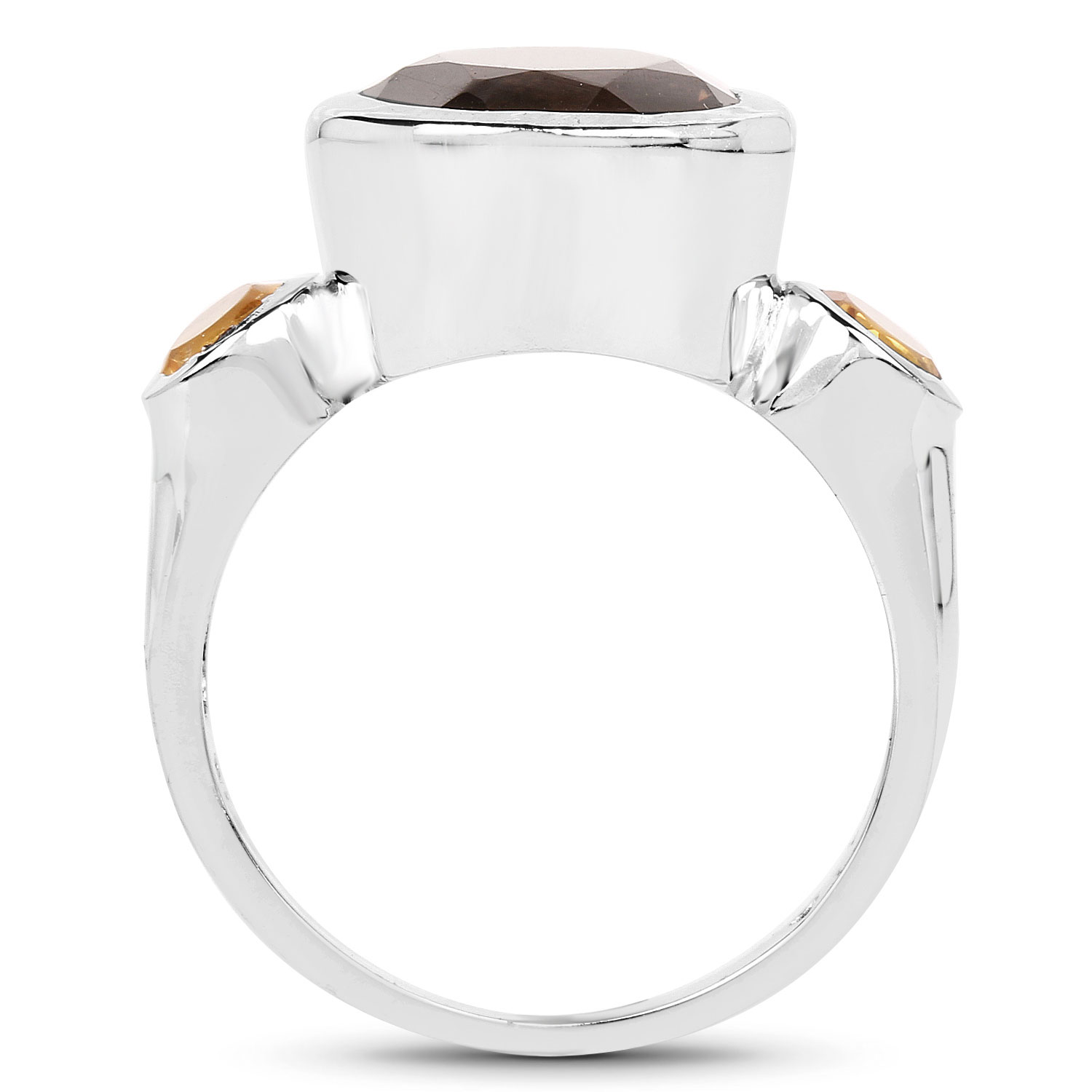 3.56 Carat Genuine Smoky Quartz and Citrine .925 Sterling Silver Ring