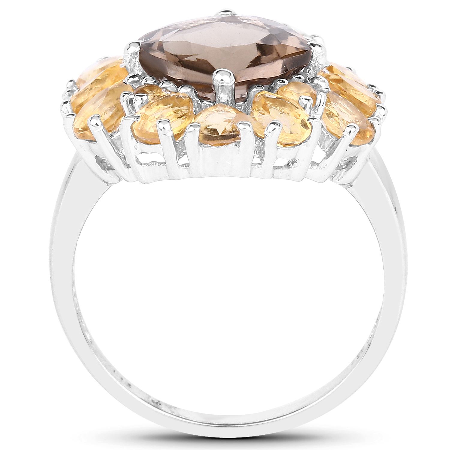 3.74 Carat Genuine Smoky Quartz and Citrine .925 Sterling Silver Ring