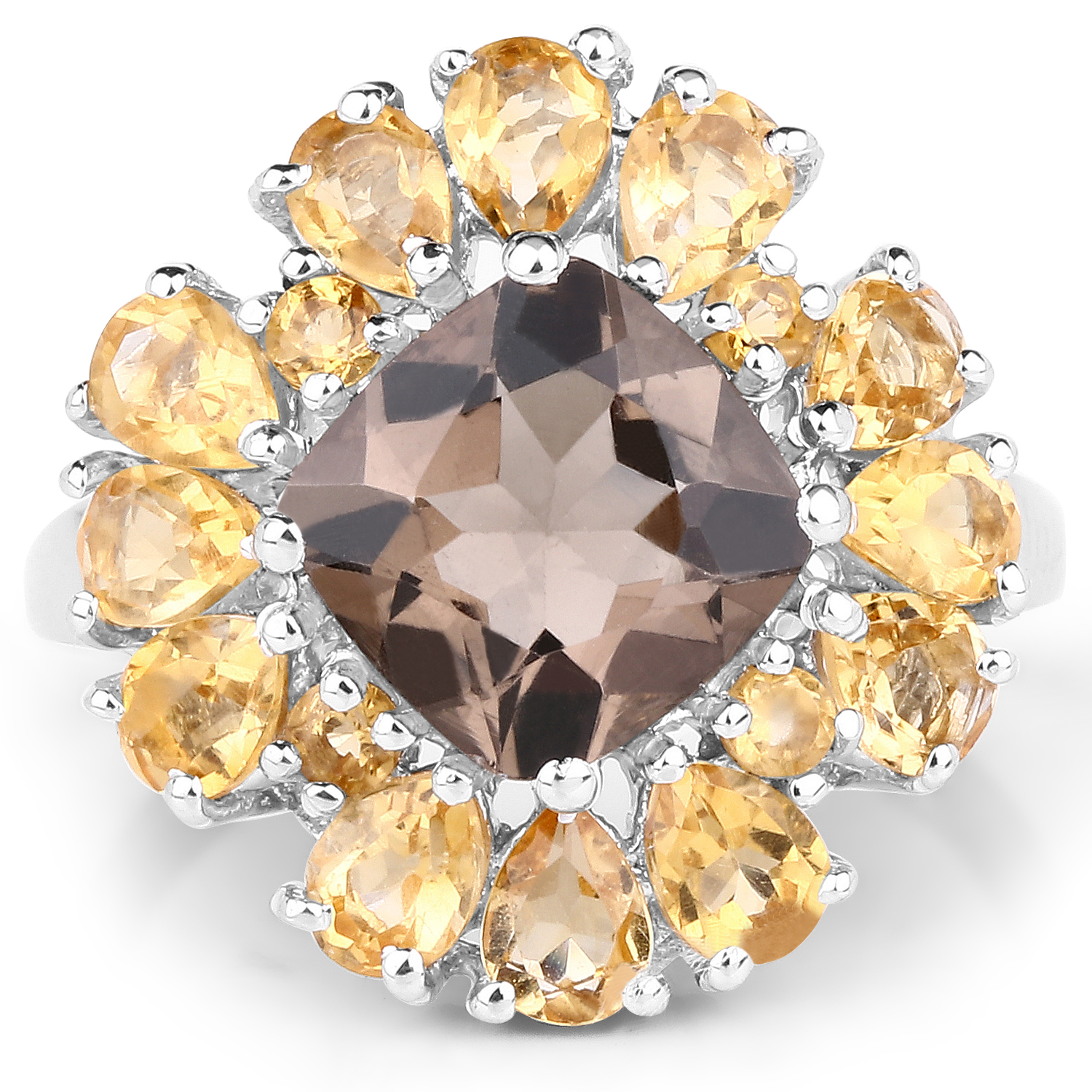3.74 Carat Genuine Smoky Quartz and Citrine .925 Sterling Silver Ring