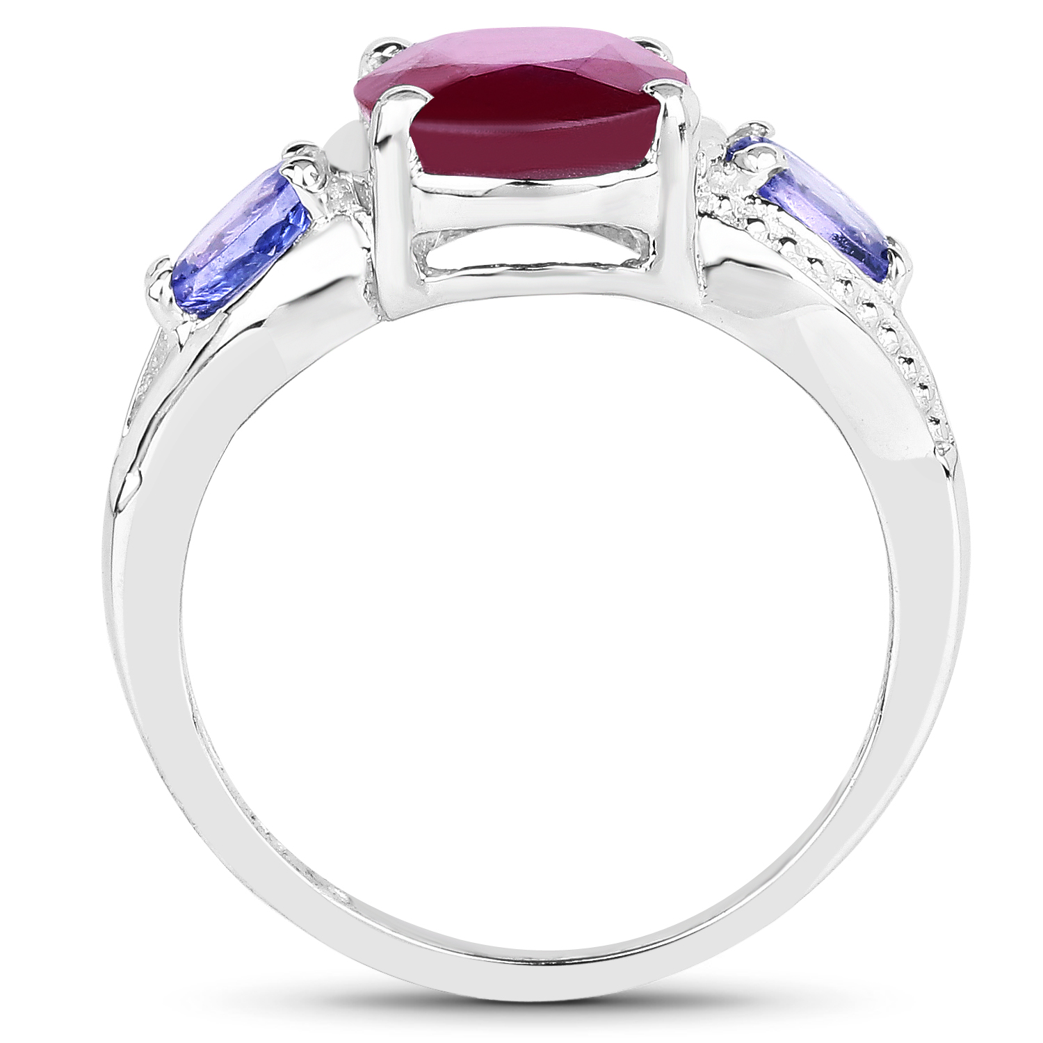 3.76 Carat Glass Filled Ruby and Tanzanite .925 Sterling Silver Ring
