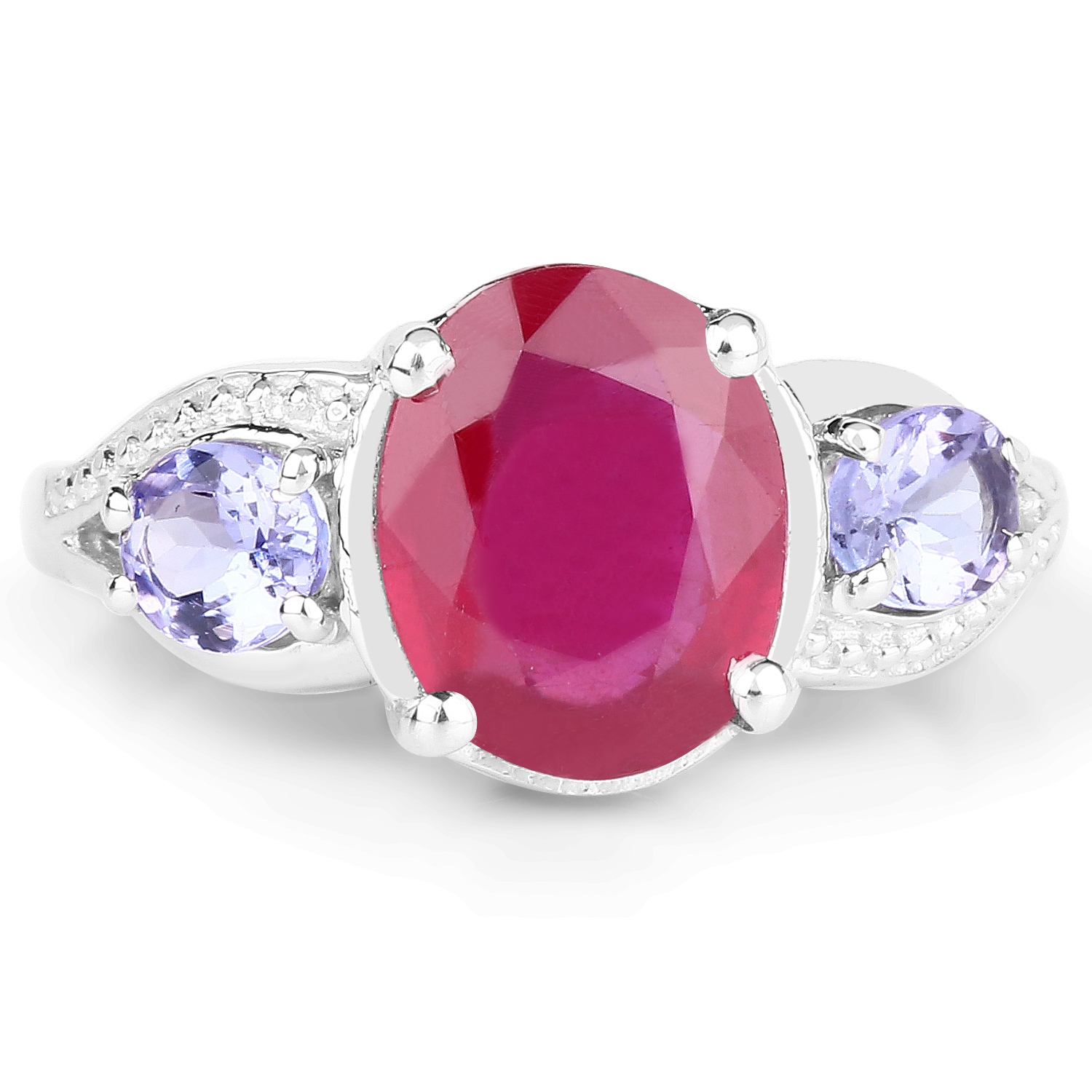 3.76 Carat Glass Filled Ruby and Tanzanite .925 Sterling Silver Ring
