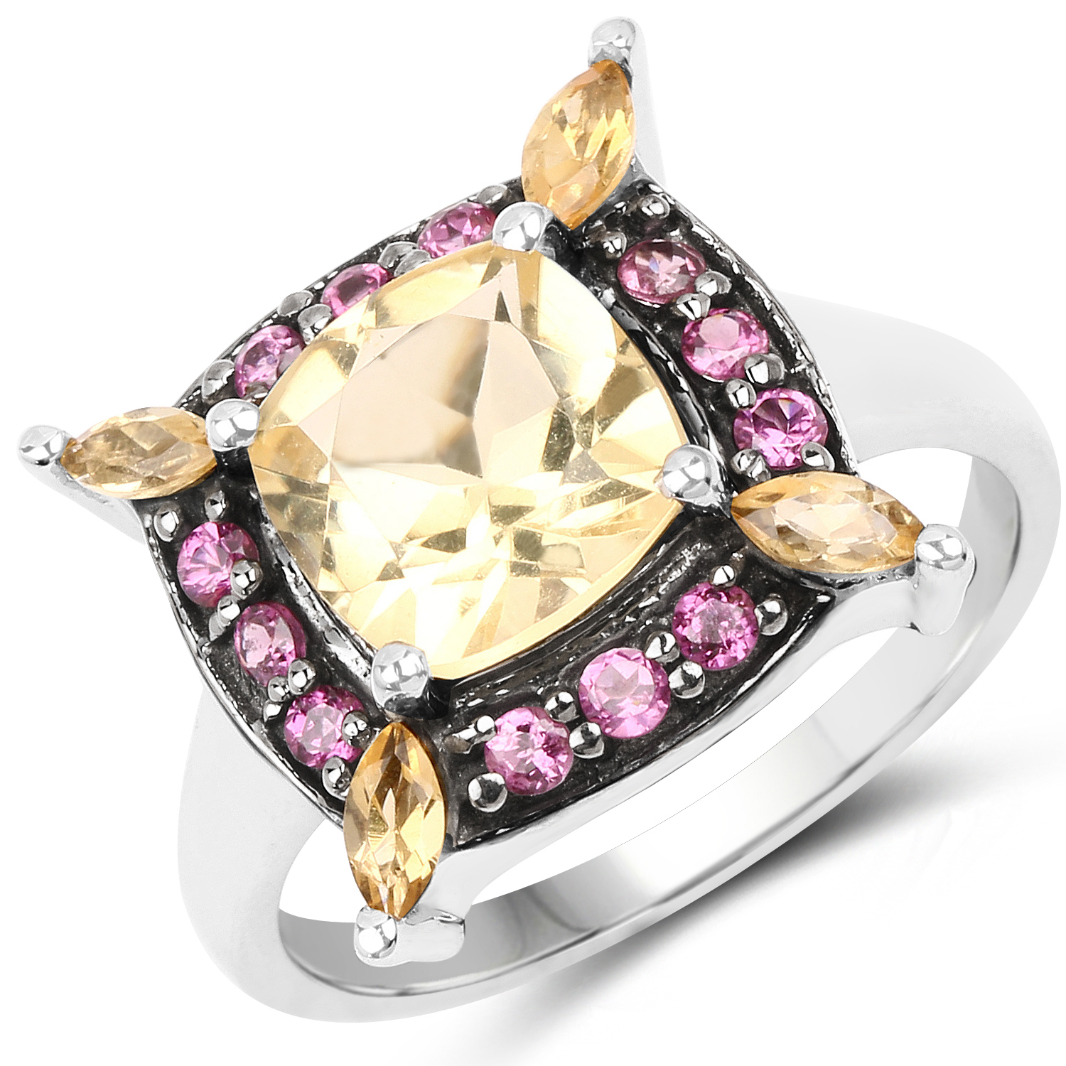 2.76 Carat Genuine Citrine & Rhodolite .925 Sterling Silver Ring